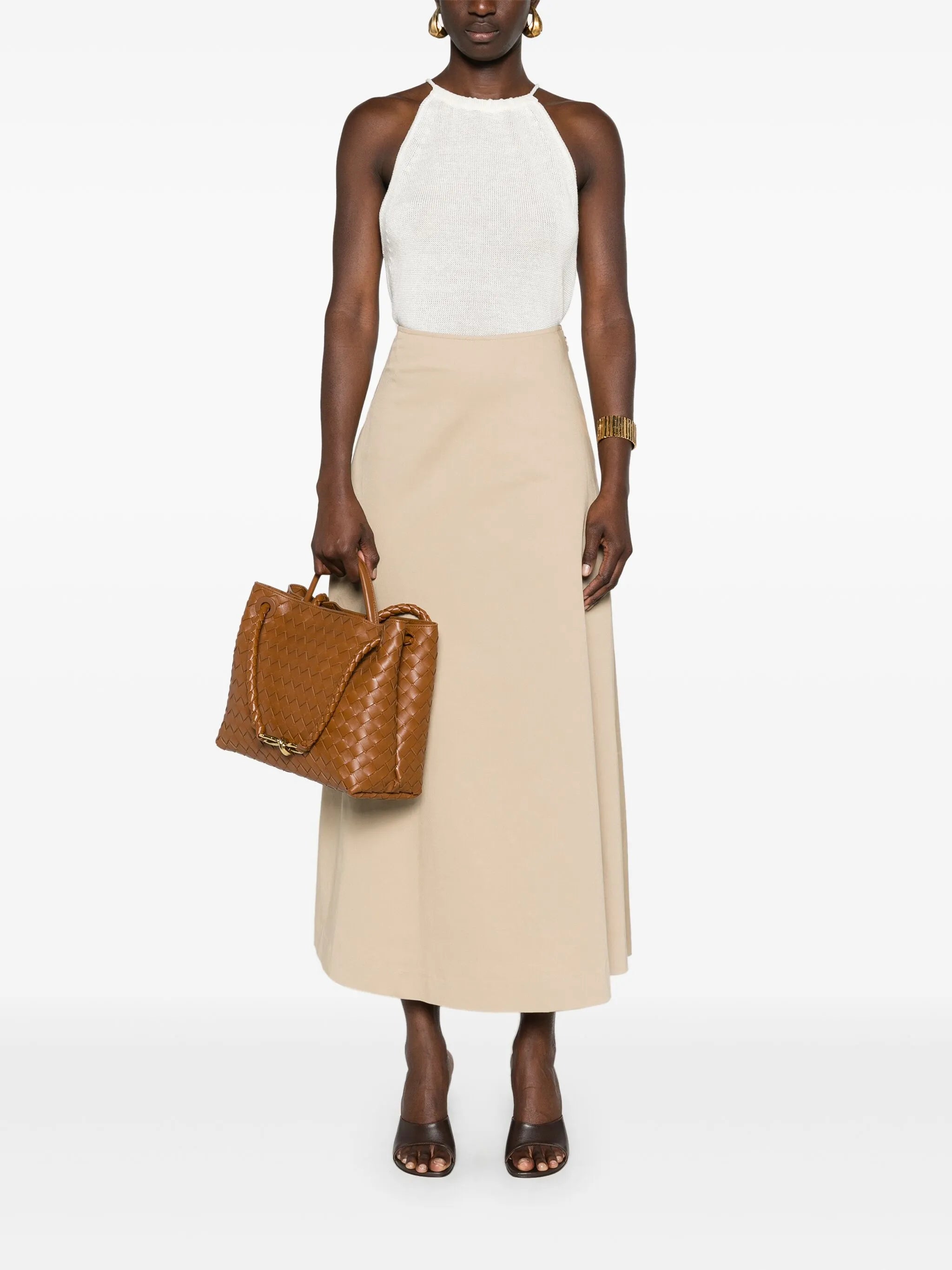 A-line twill midi skirt