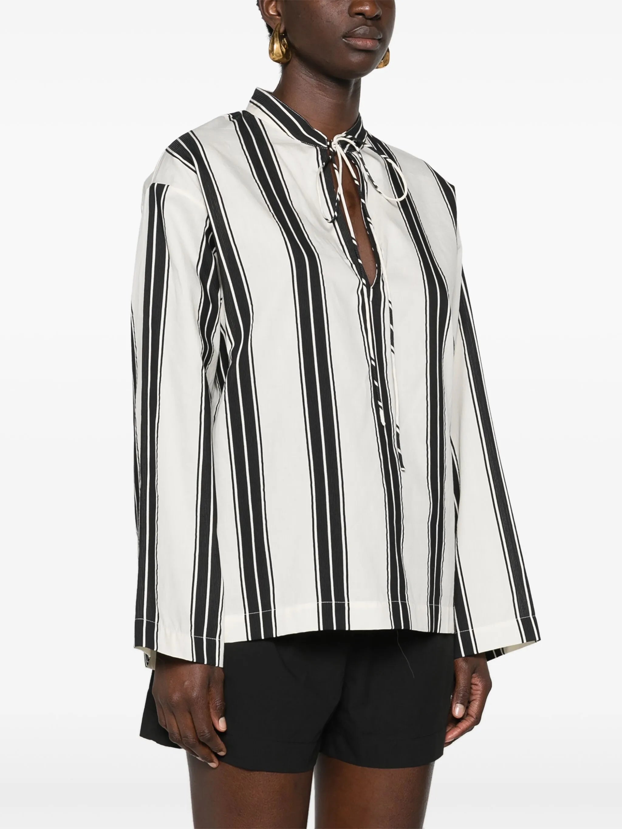 striped V-neck blouse