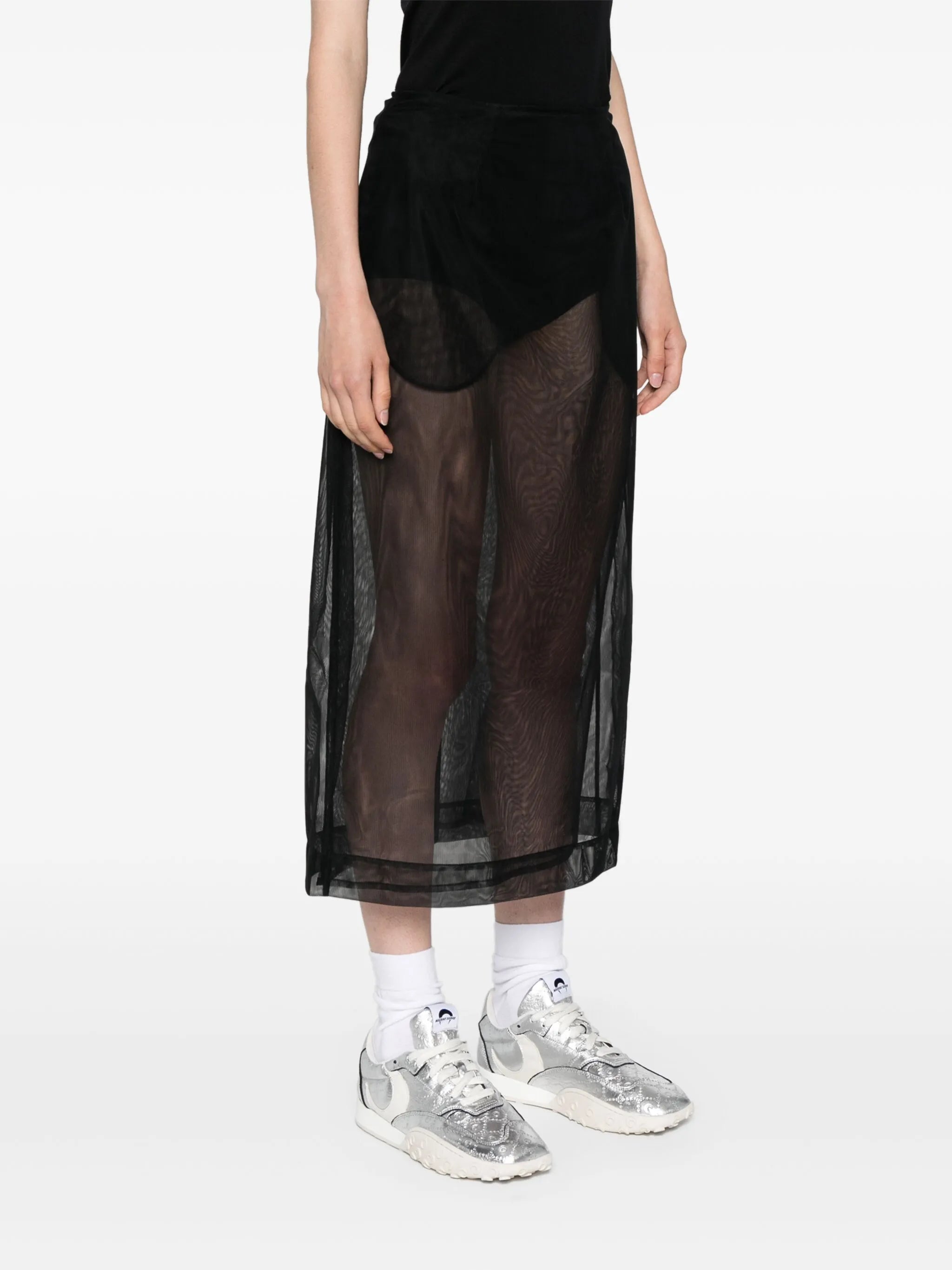 mesh sheer midi skirt