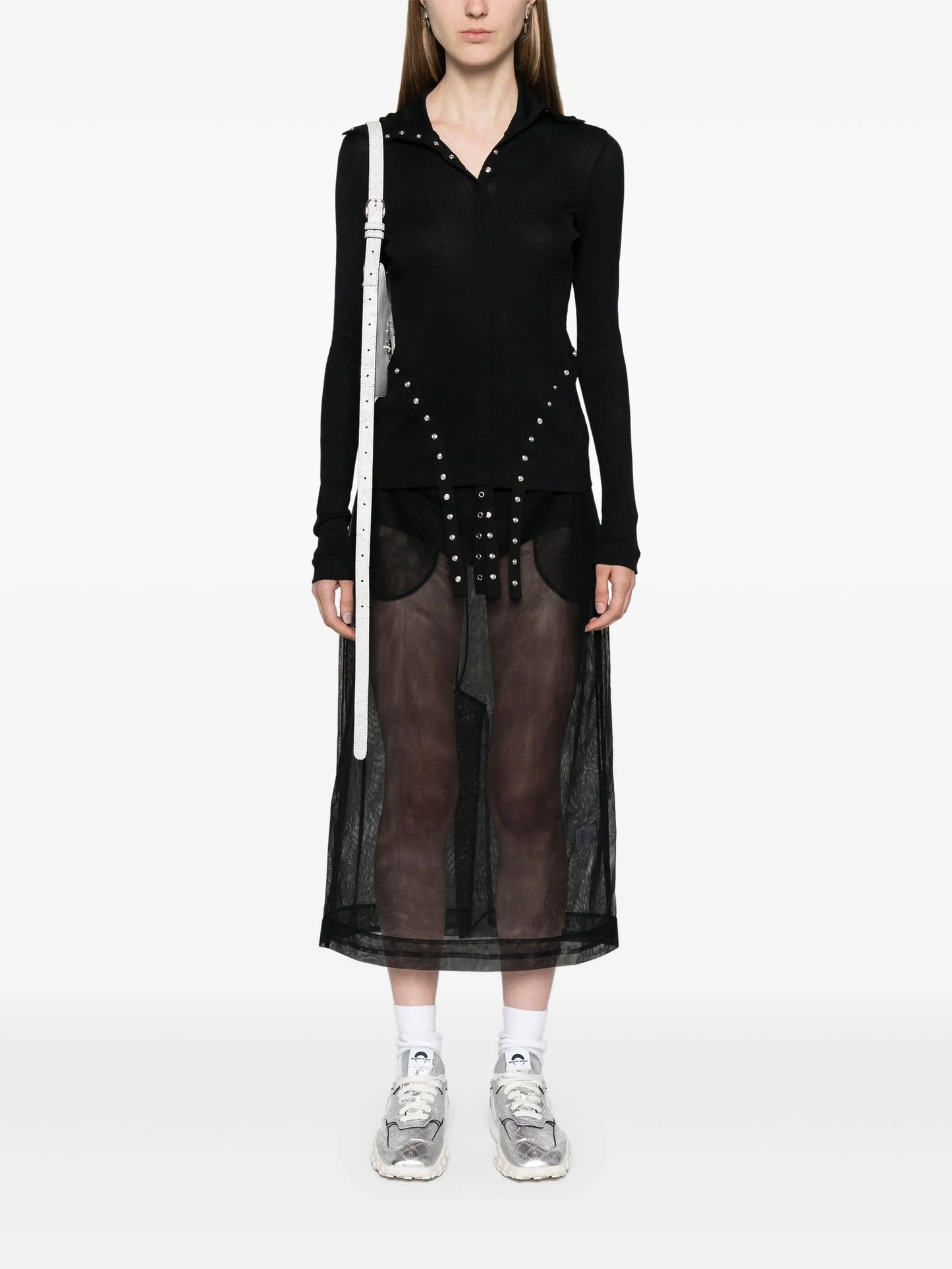 mesh sheer midi skirt