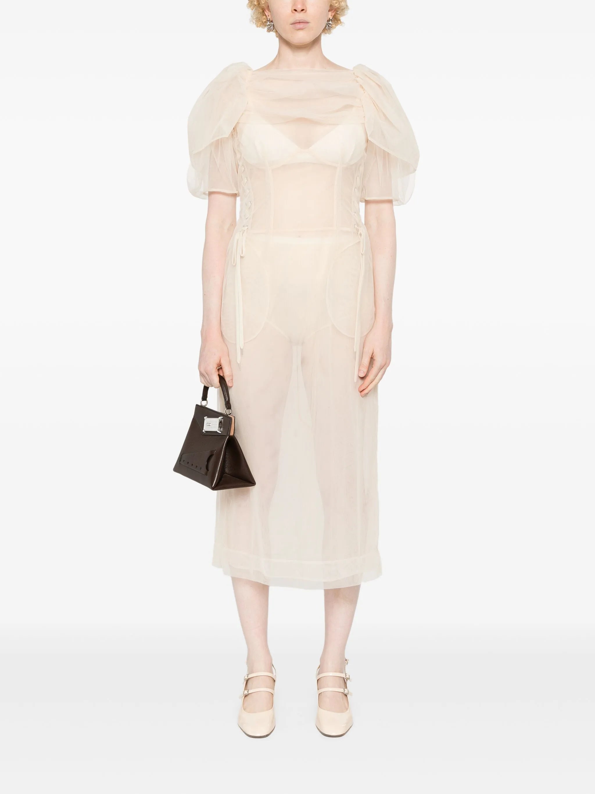 tulle corset-detail midi dress