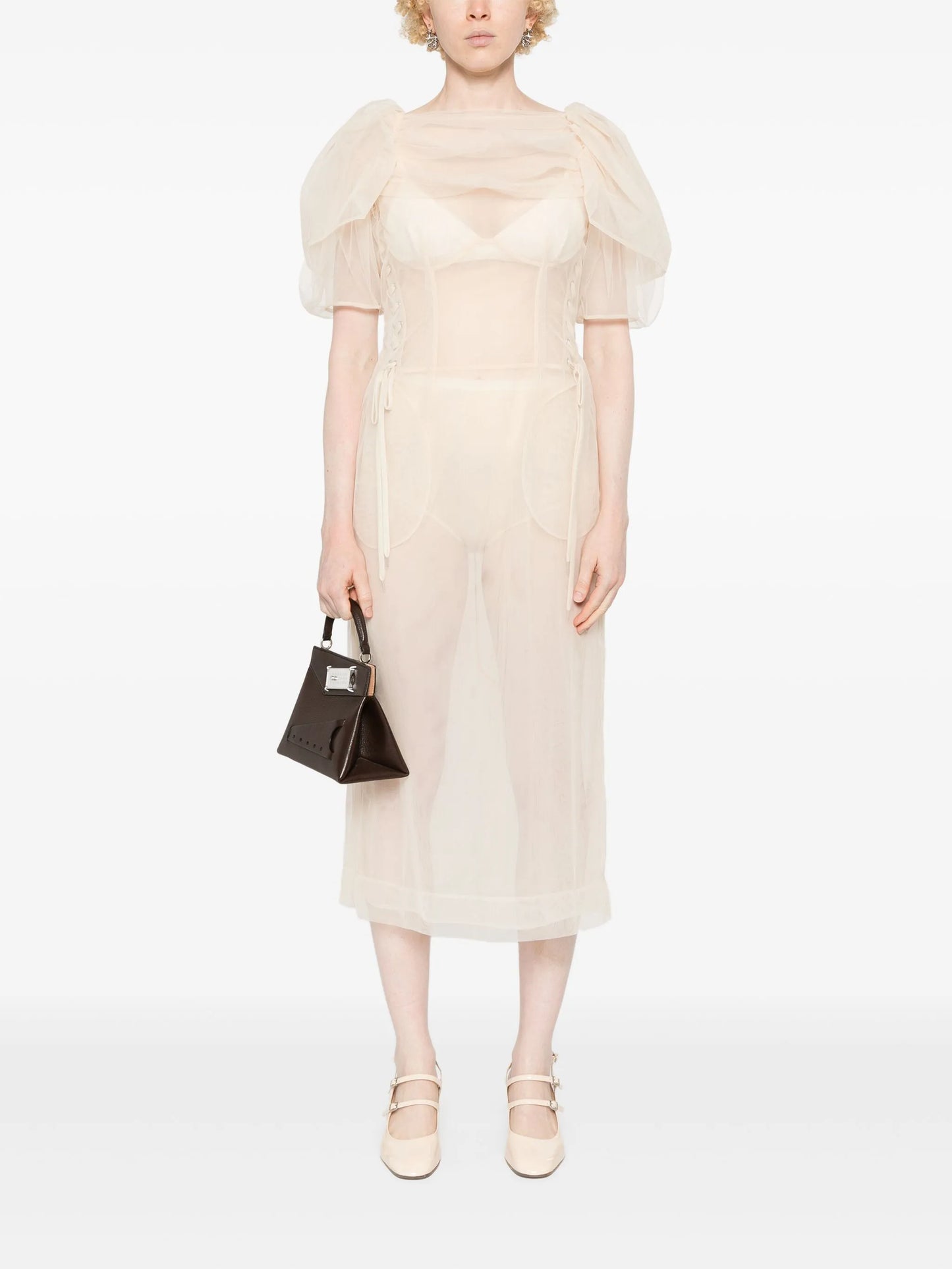 tulle corset-detail midi dress