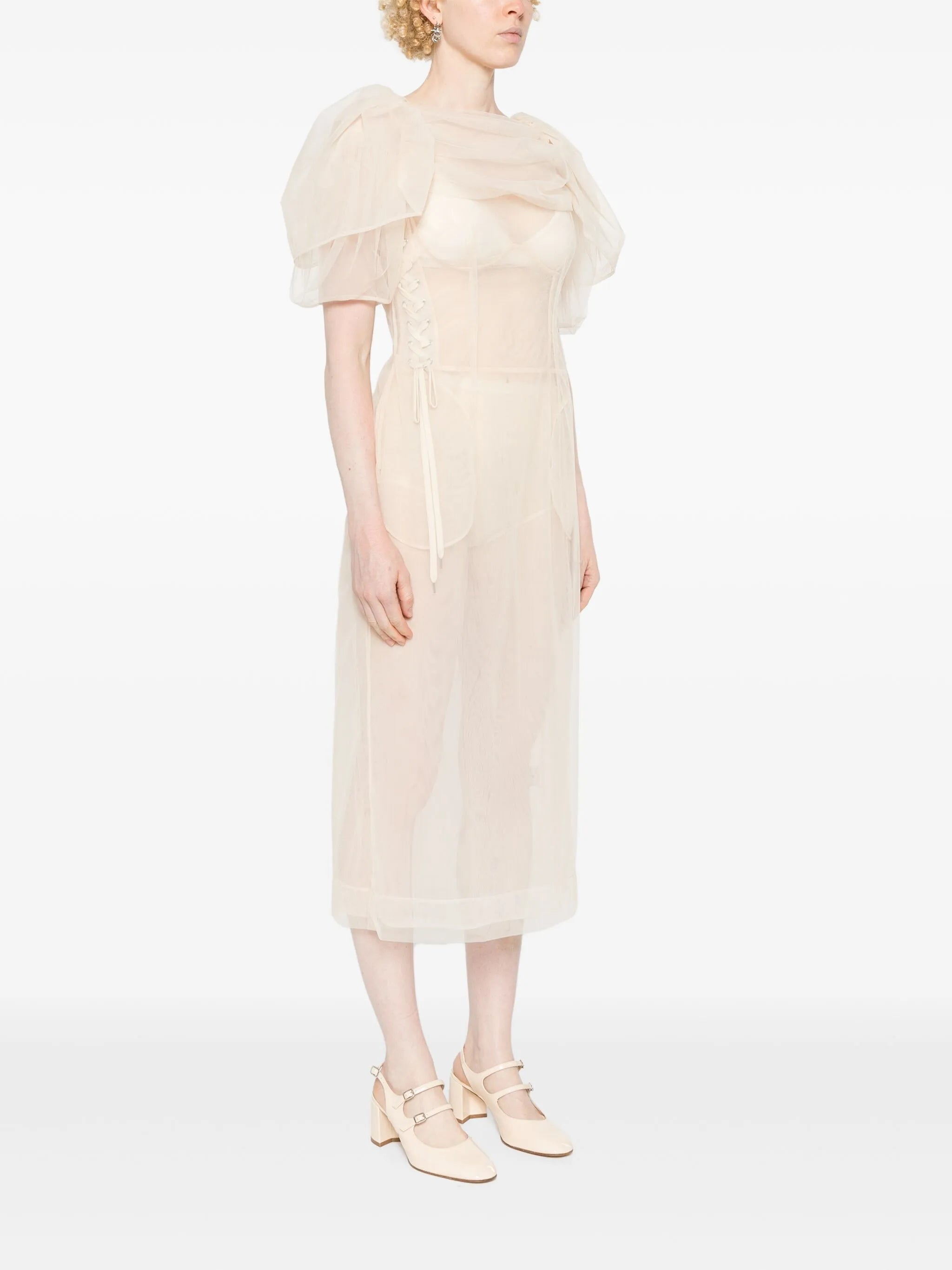 tulle corset-detail midi dress