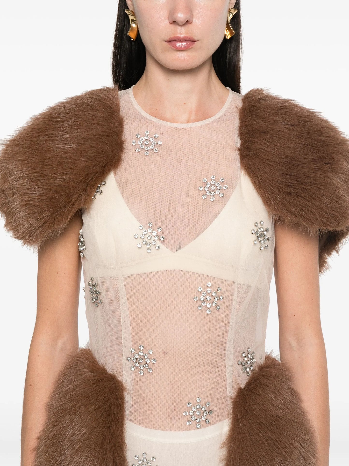 faux-fur inserts midi dress