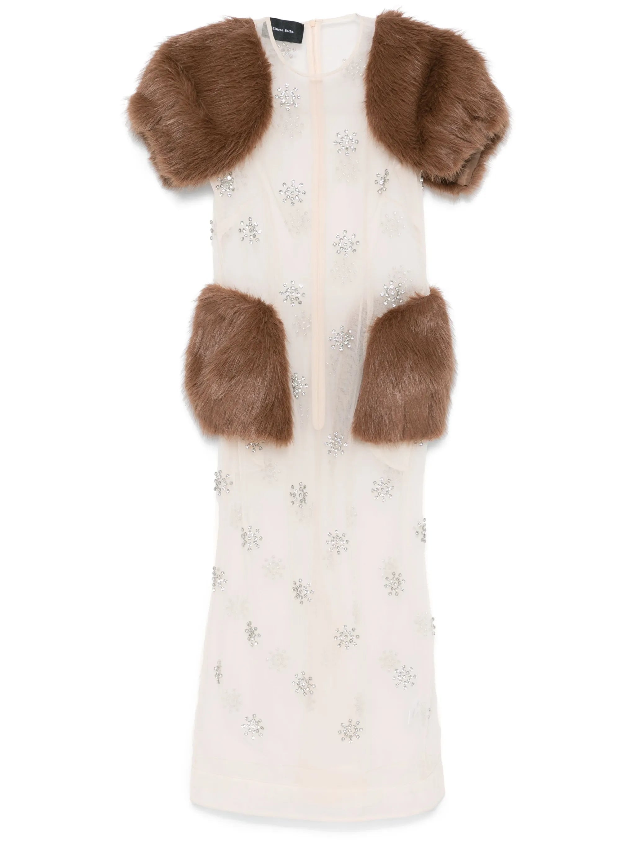 faux-fur inserts midi dress