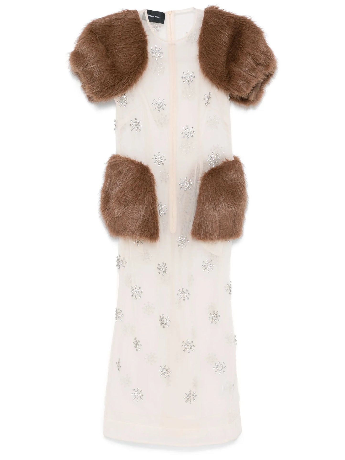faux-fur inserts midi dress