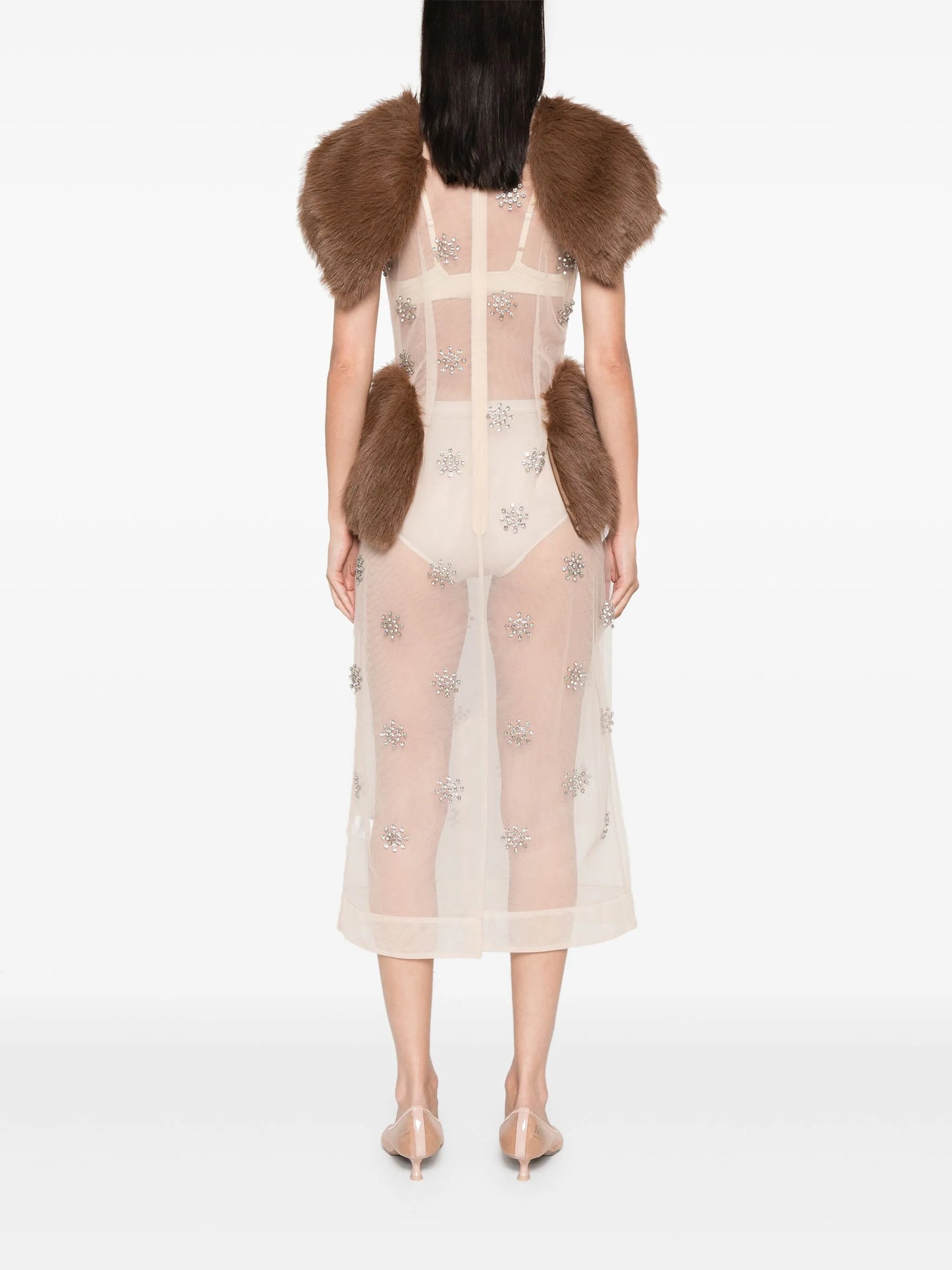 faux-fur inserts midi dress