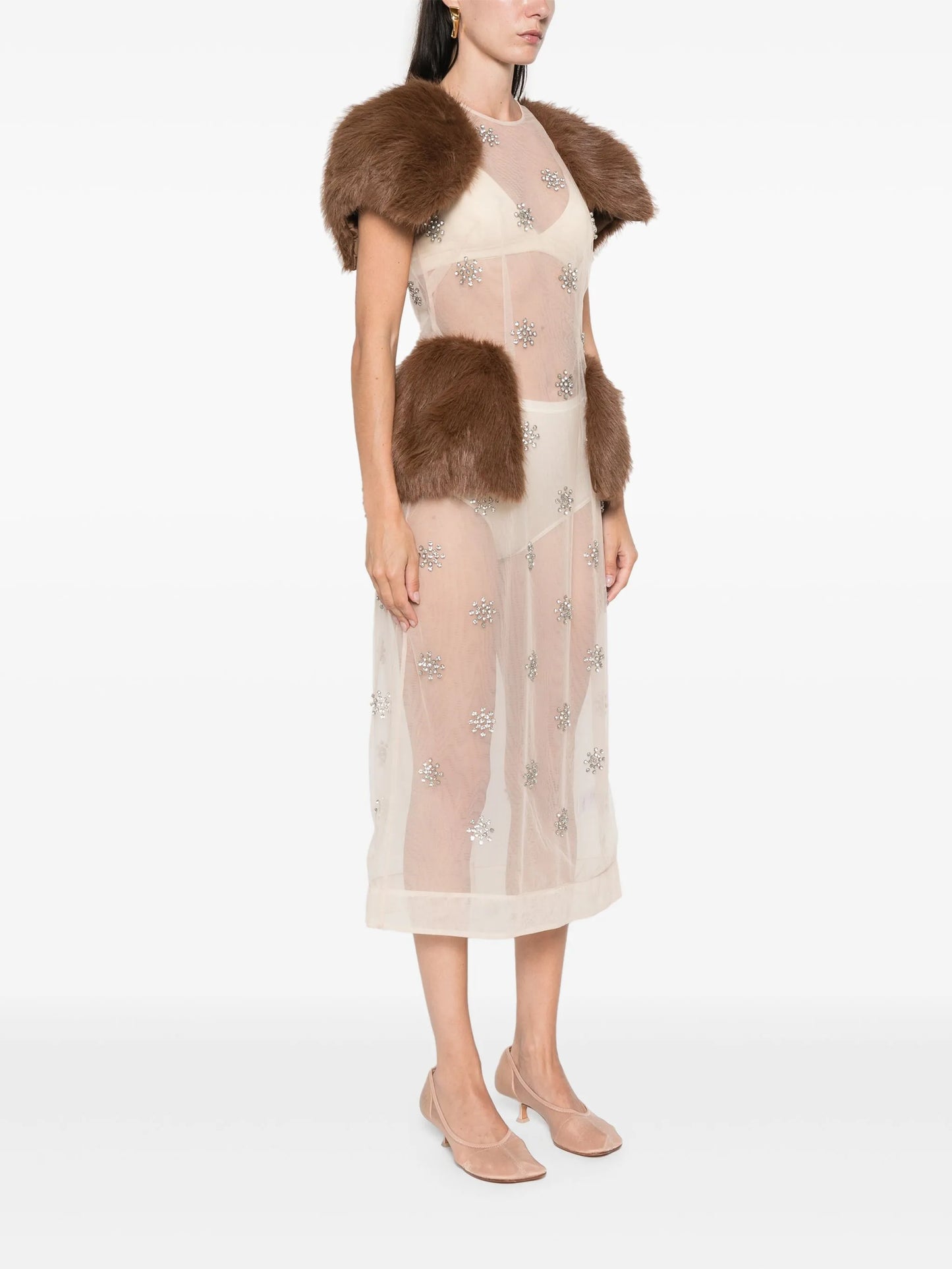 faux-fur inserts midi dress