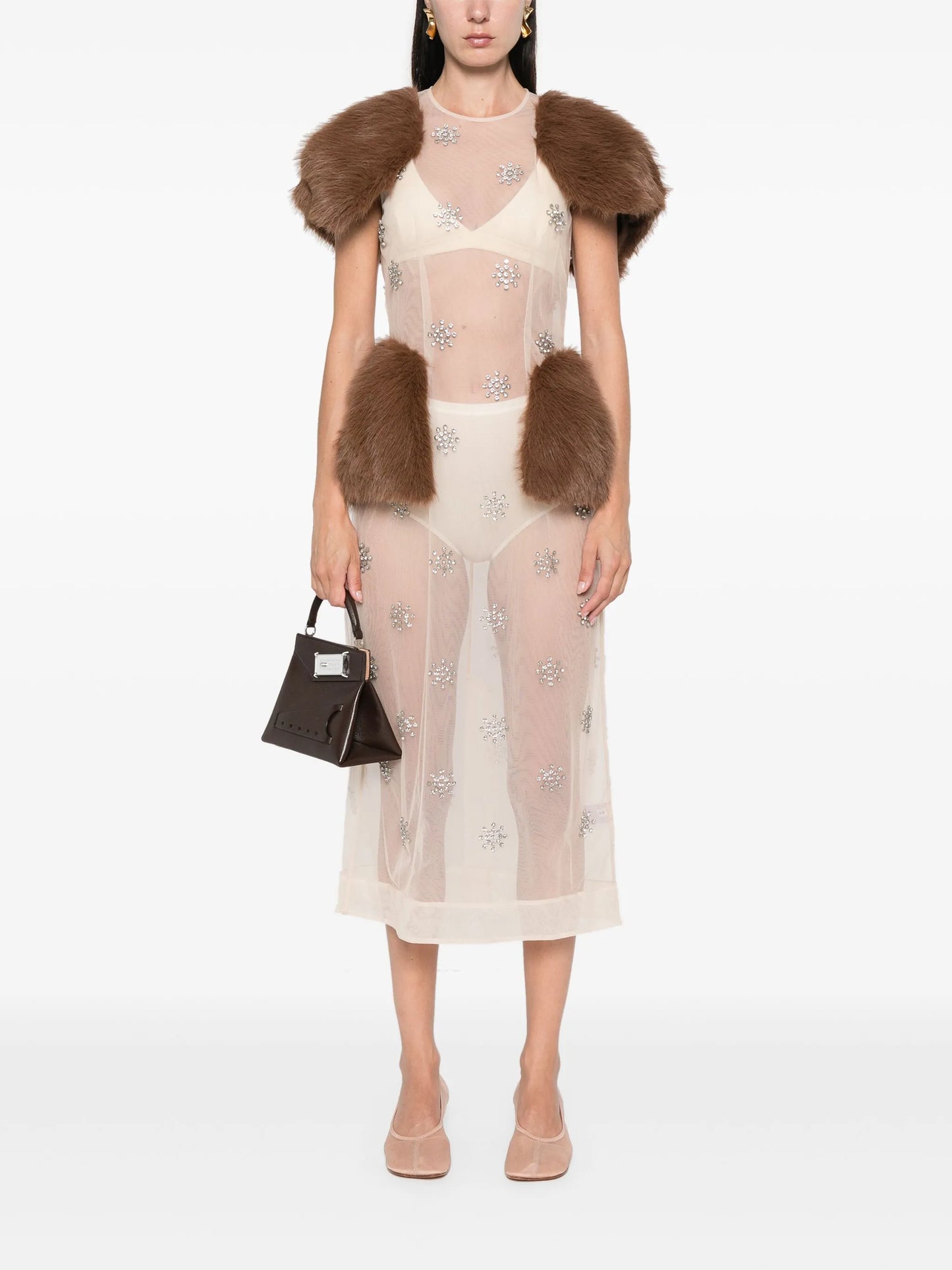 faux-fur inserts midi dress