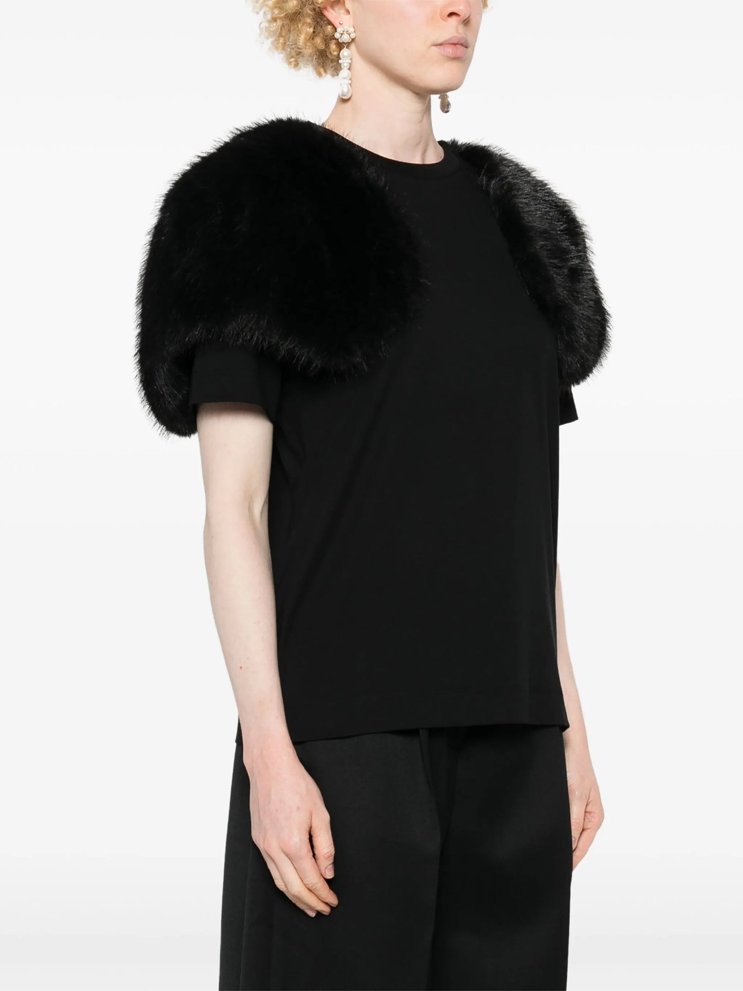 faux-fur detail T-shirt