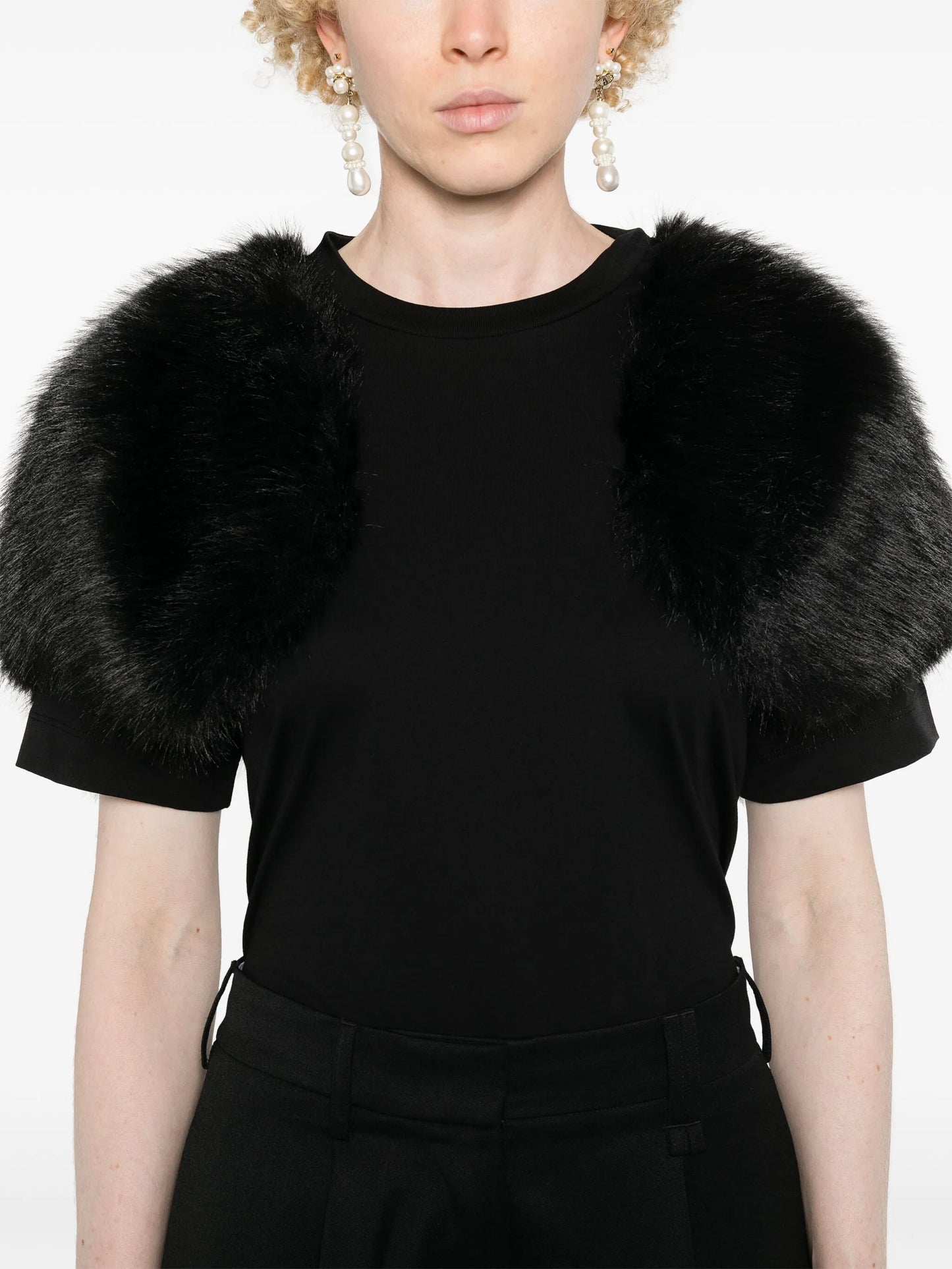 faux-fur detail T-shirt