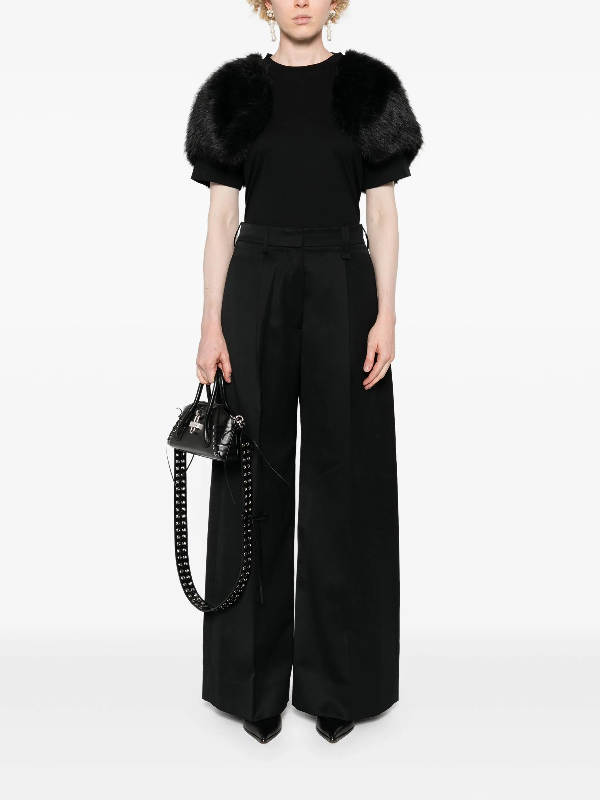 faux-fur detail T-shirt