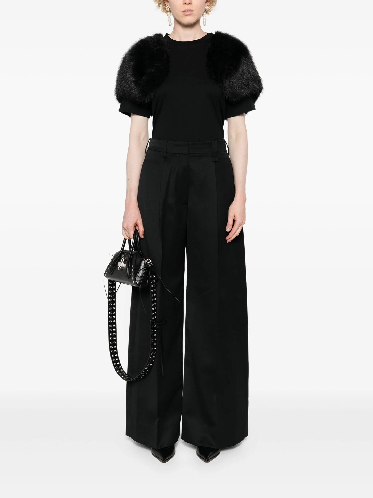 faux-fur detail T-shirt