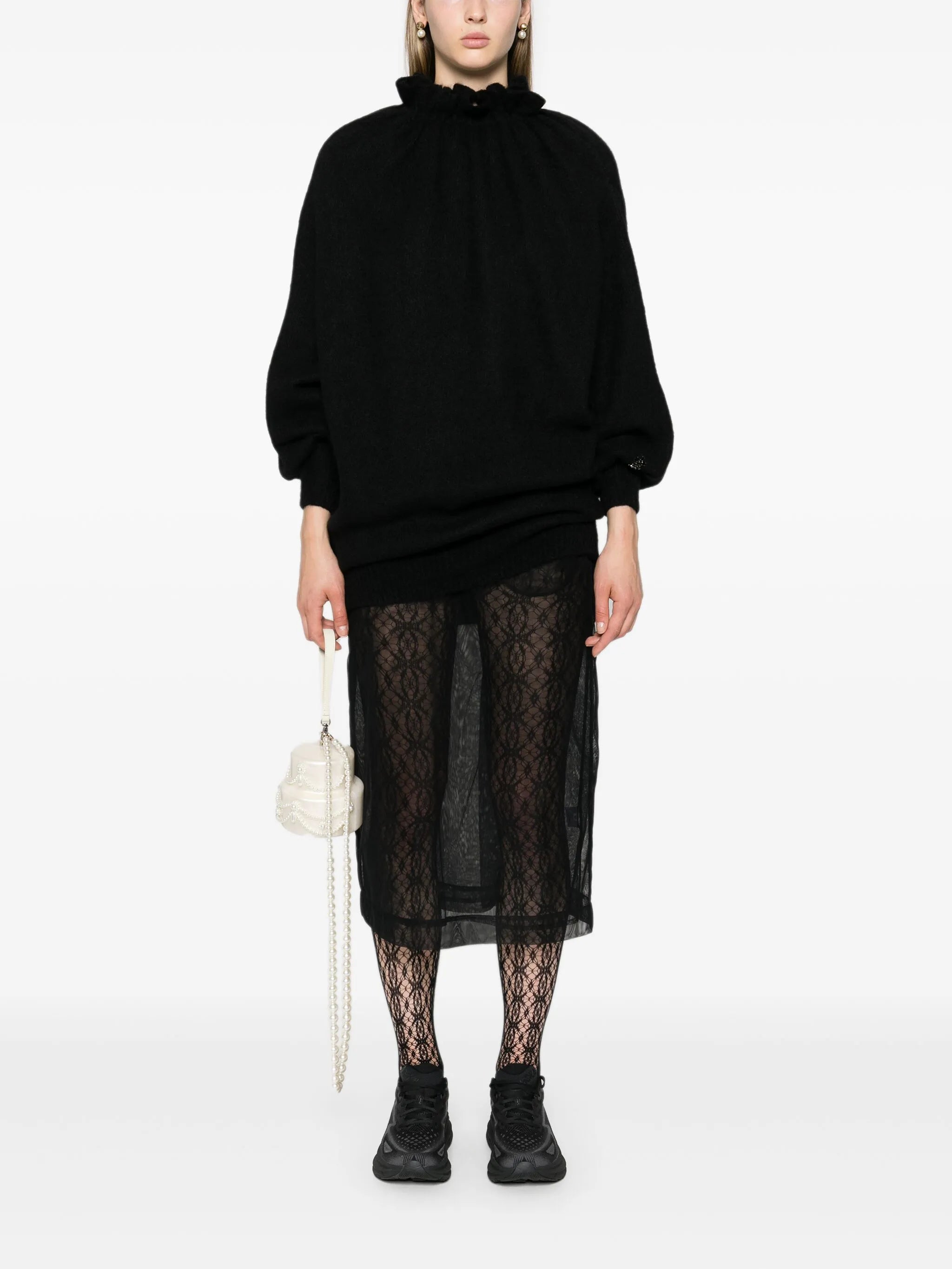 frilled high-neck jumper