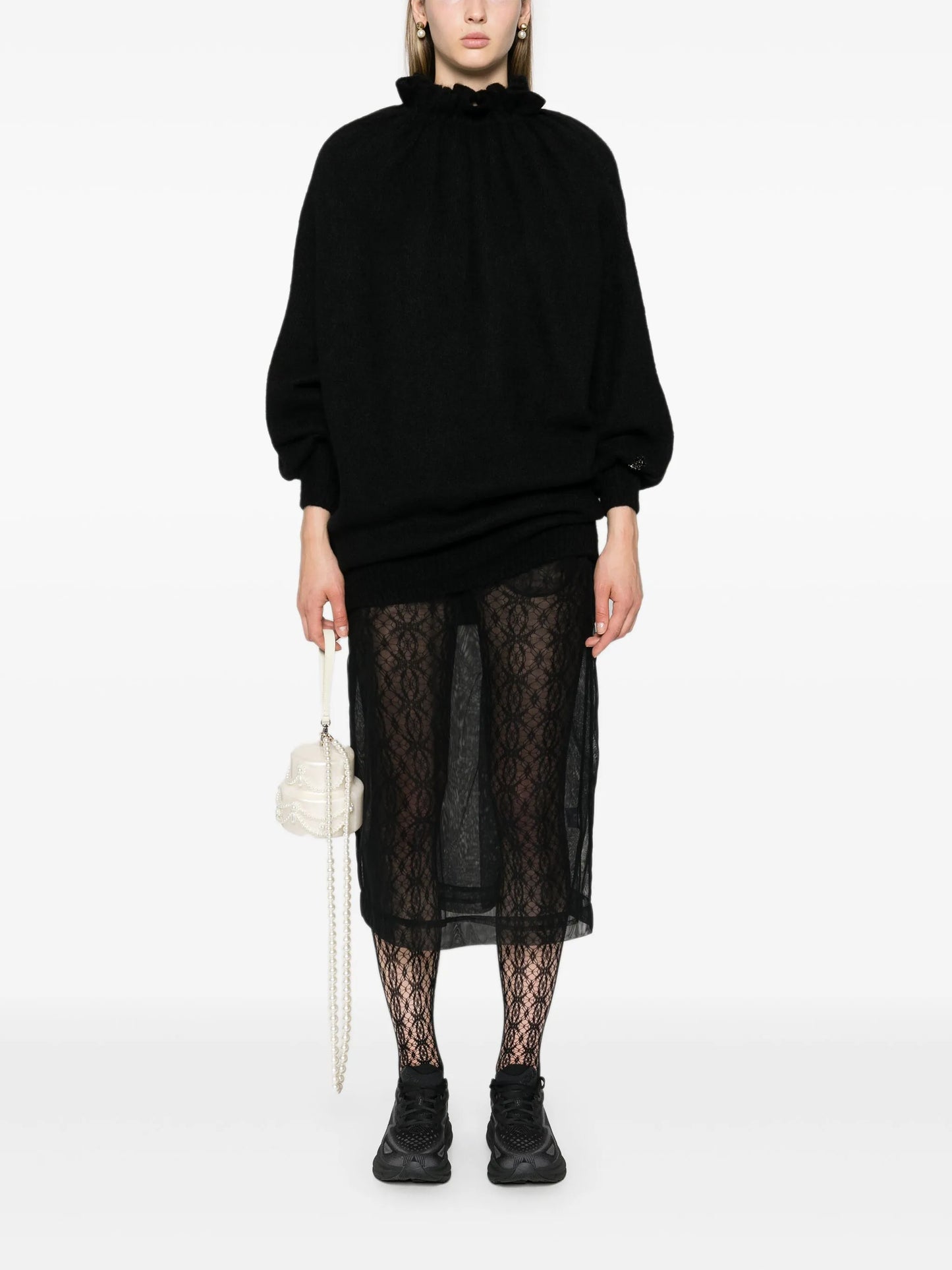 frilled high-neck jumper