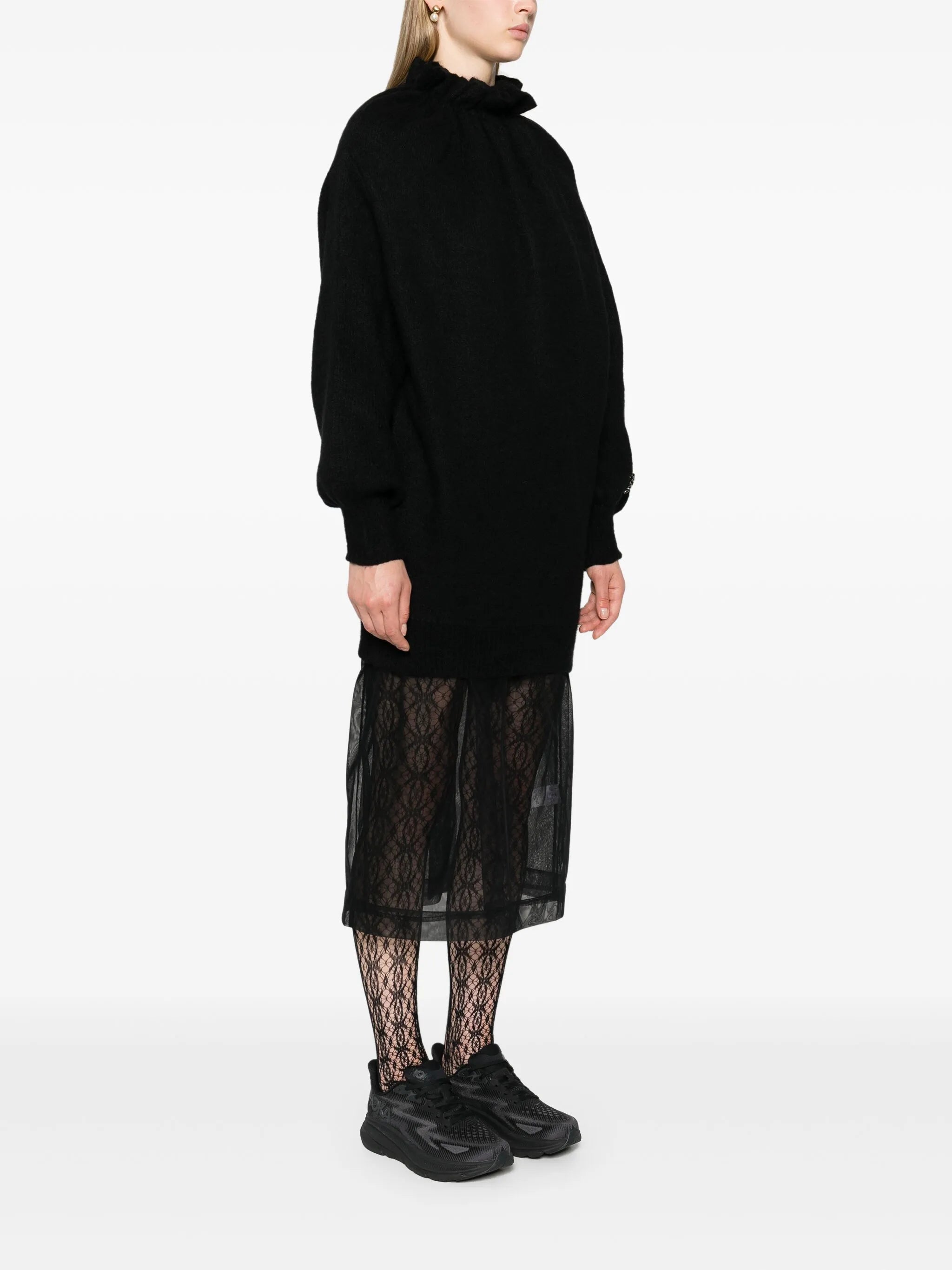 frilled high-neck jumper
