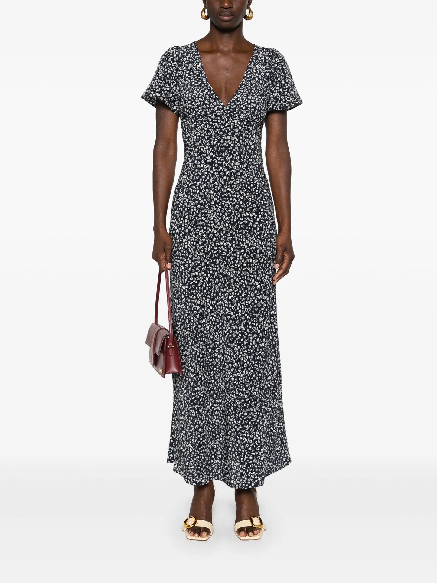 dandelion-print silk maxi dress