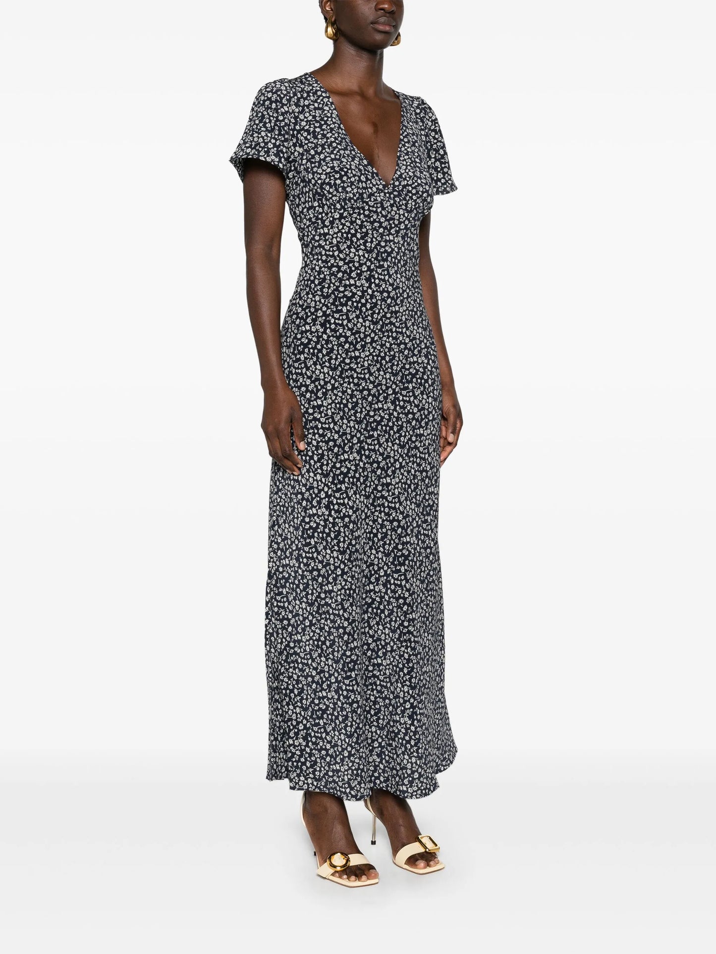 dandelion-print silk maxi dress