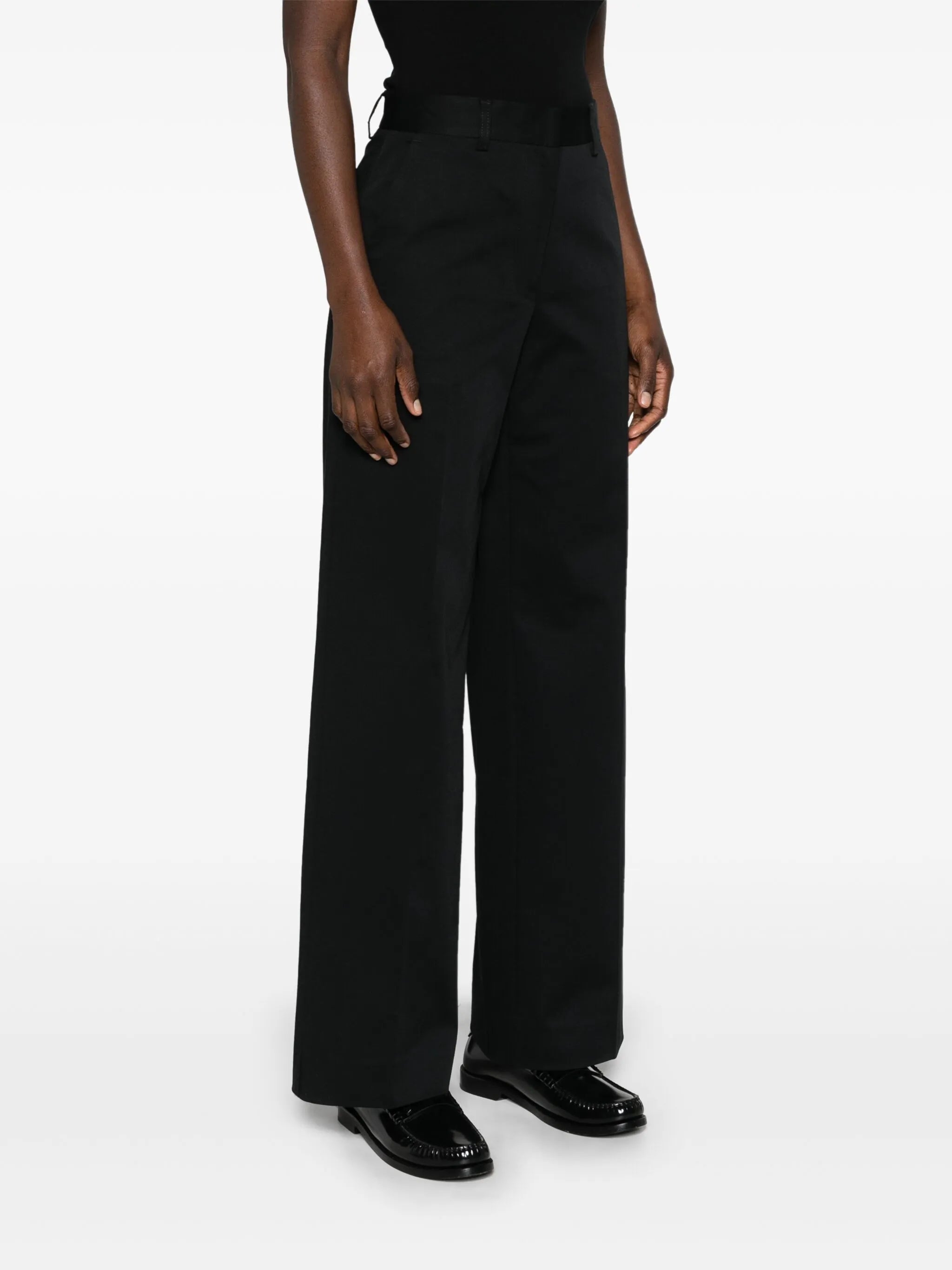 straight-leh twill tailored trousers