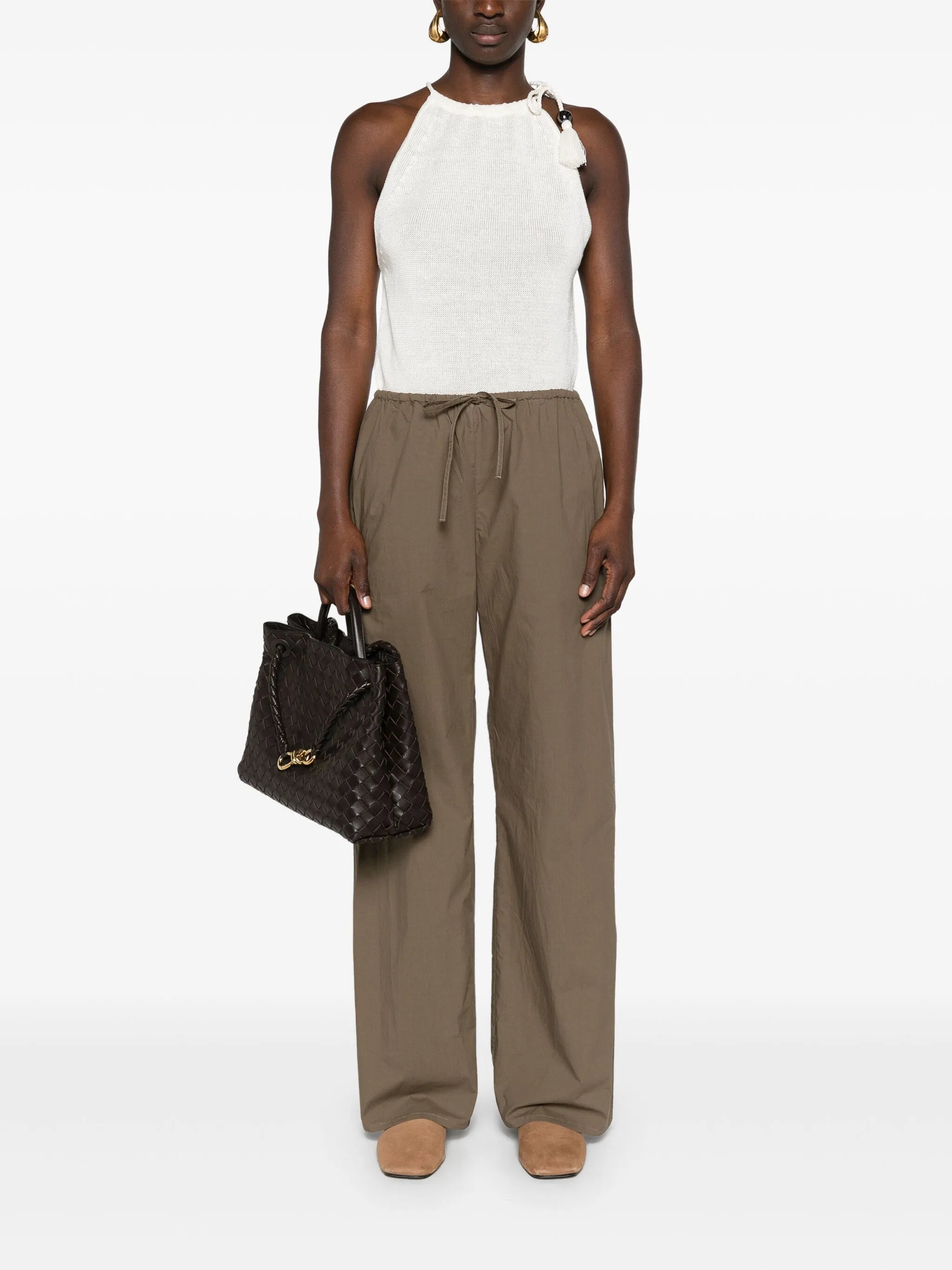 drawstring-waist organic cotton trousers