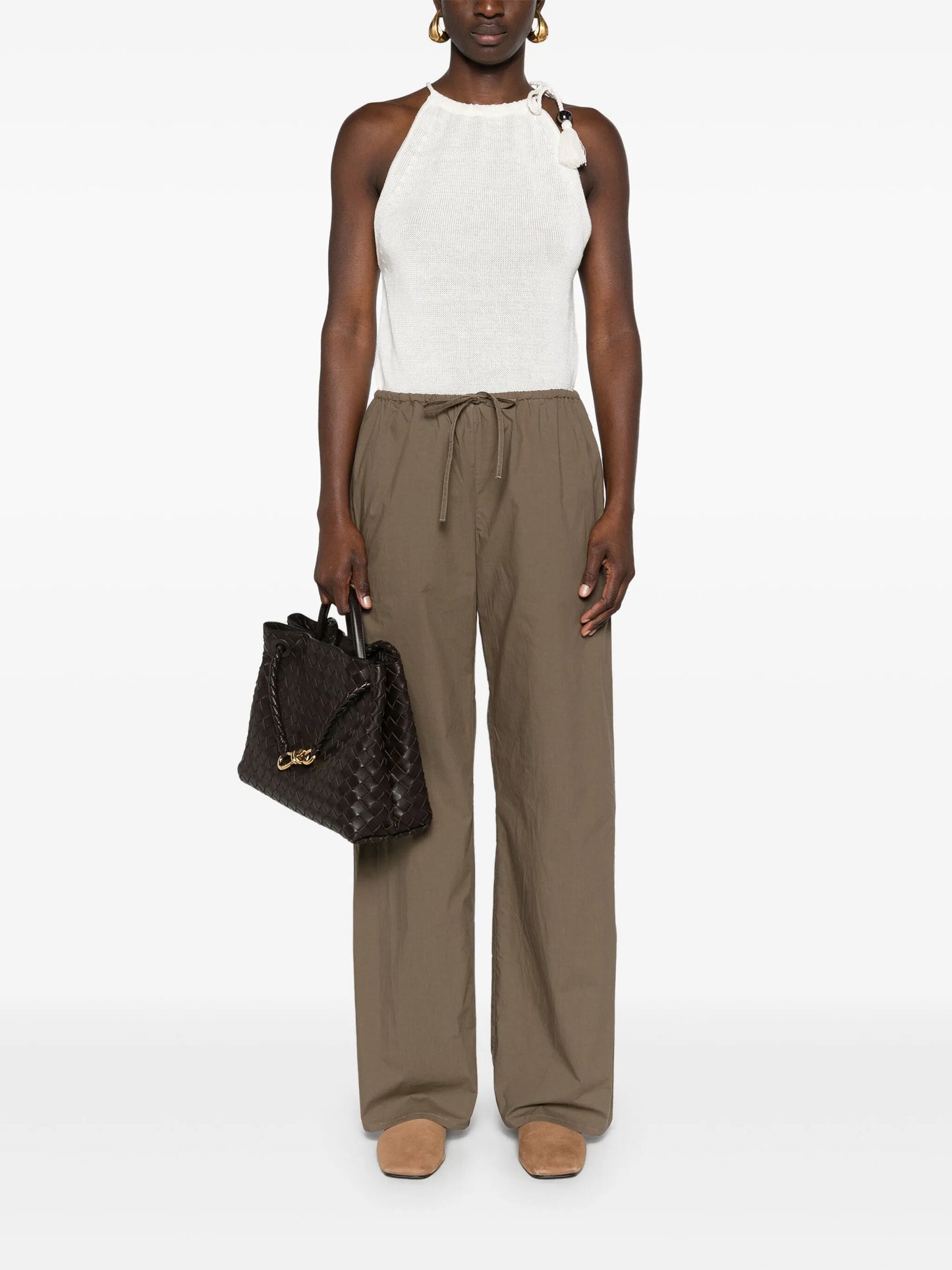 drawstring-waist organic cotton trousers