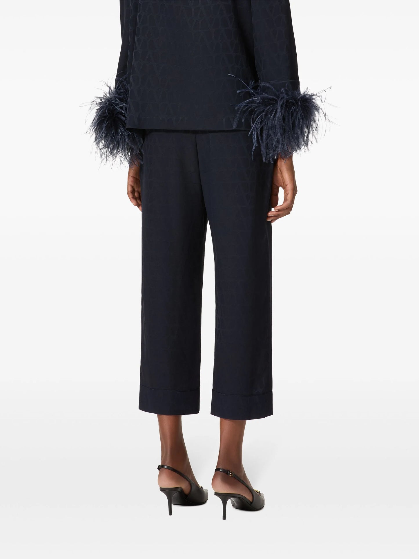 Optical V silk trousers