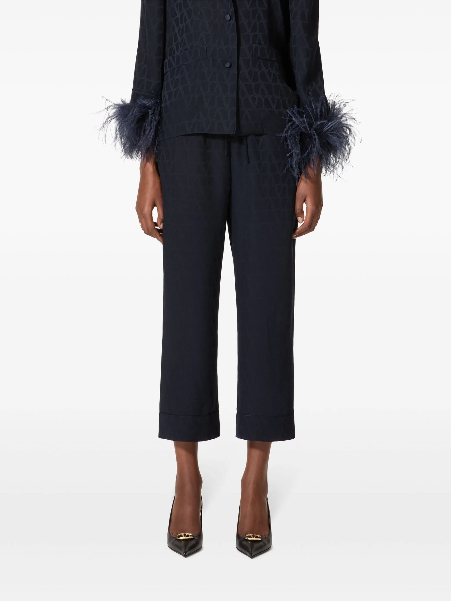 Optical V silk trousers