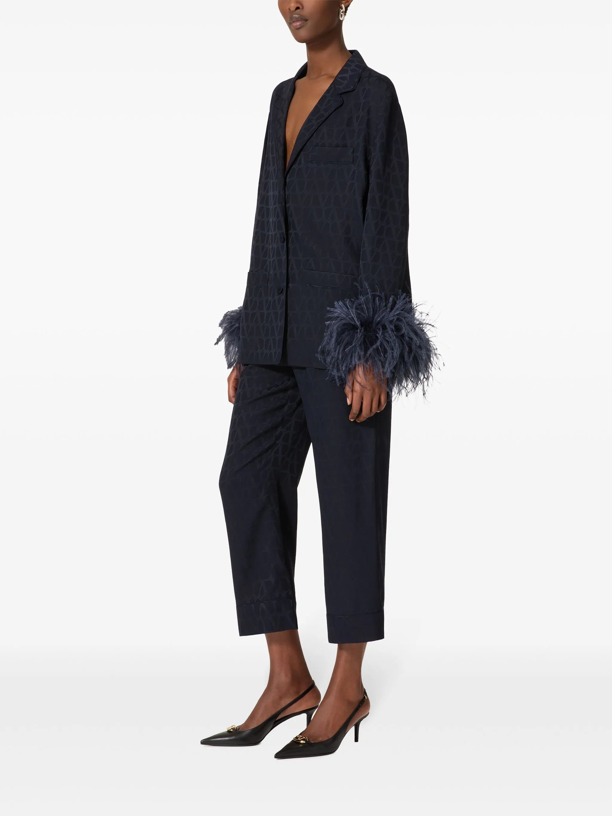 Optical V silk trousers