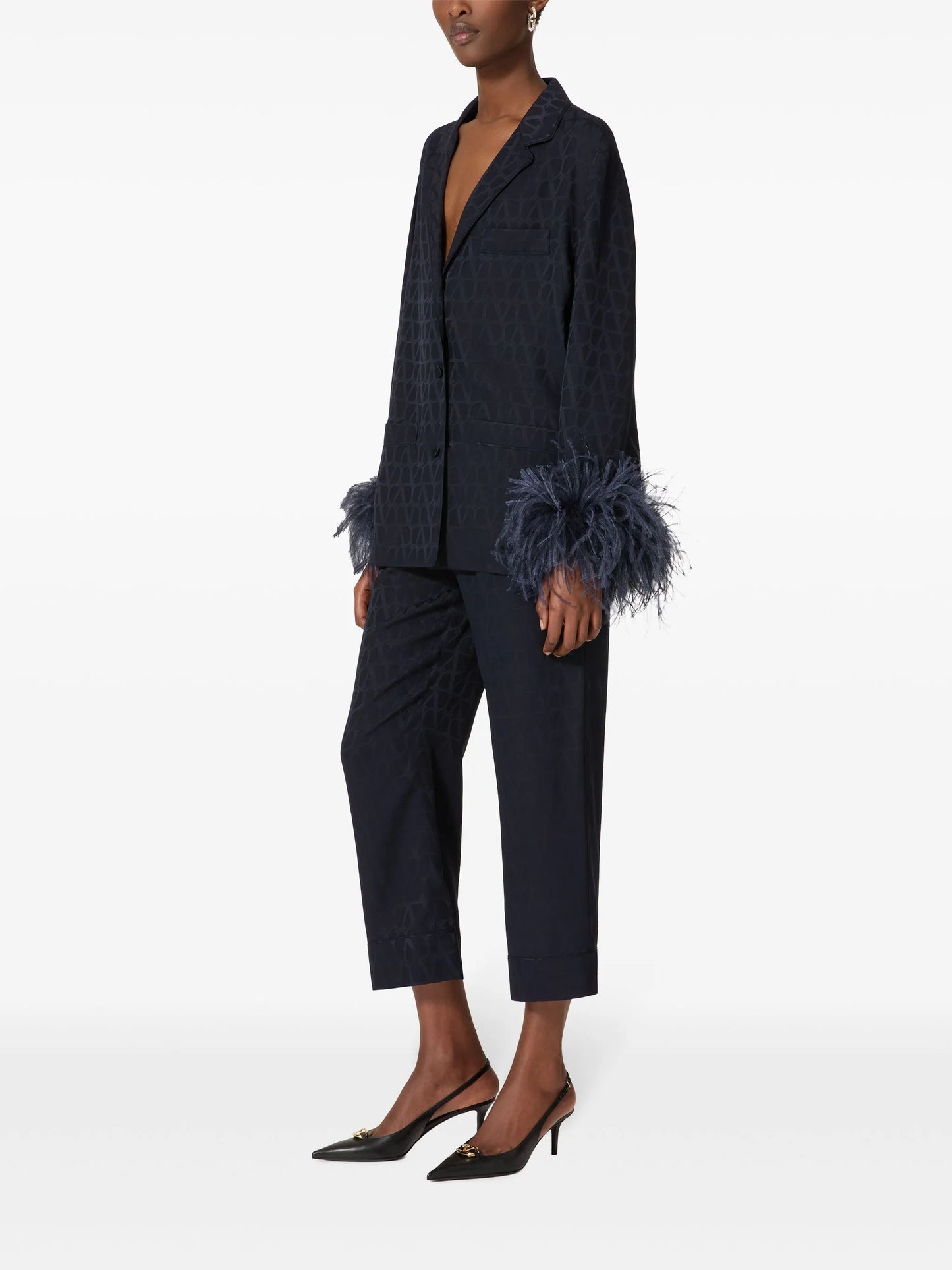 Optical V silk trousers