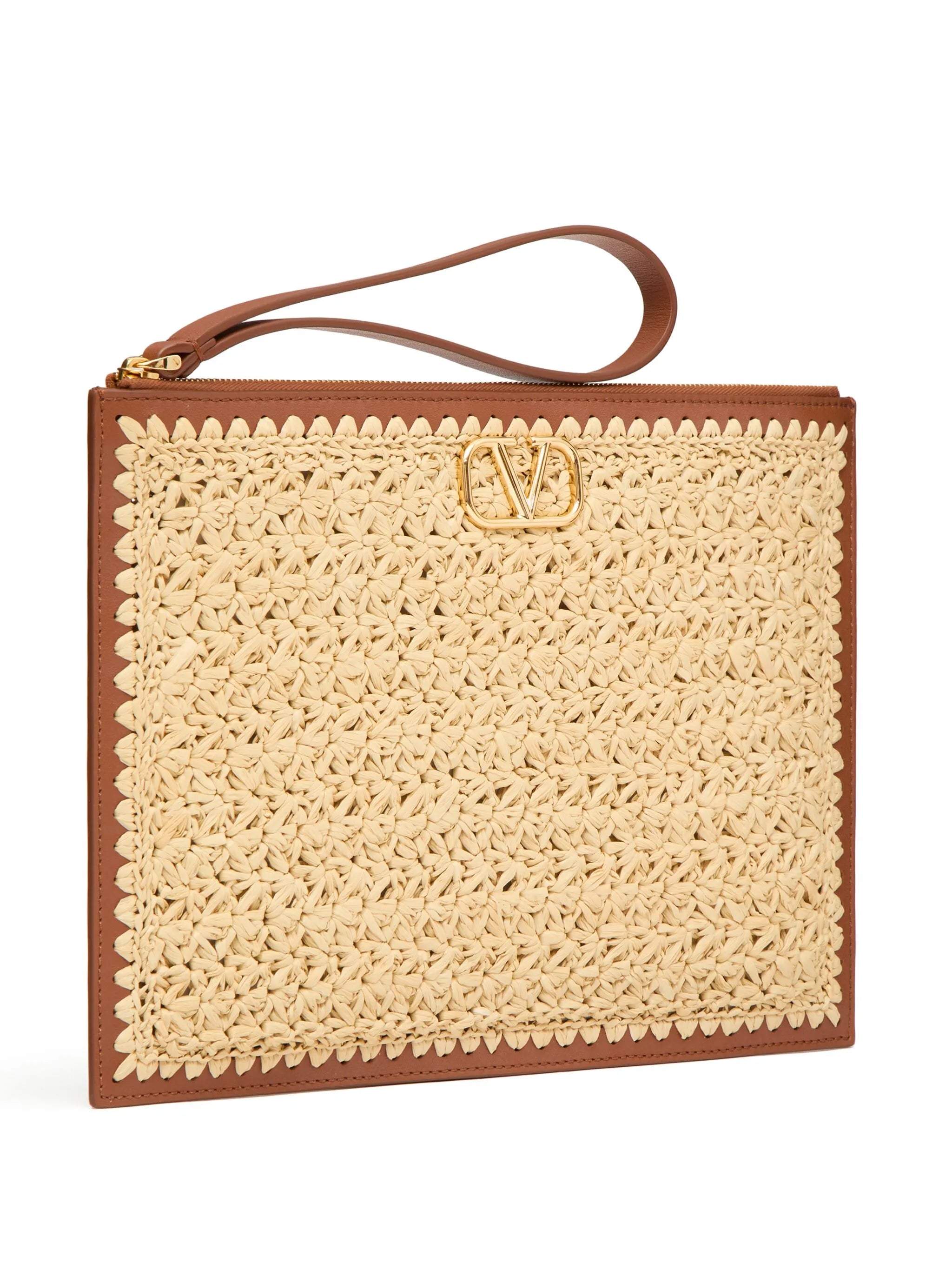 VLogo Signature raffia clutch bag