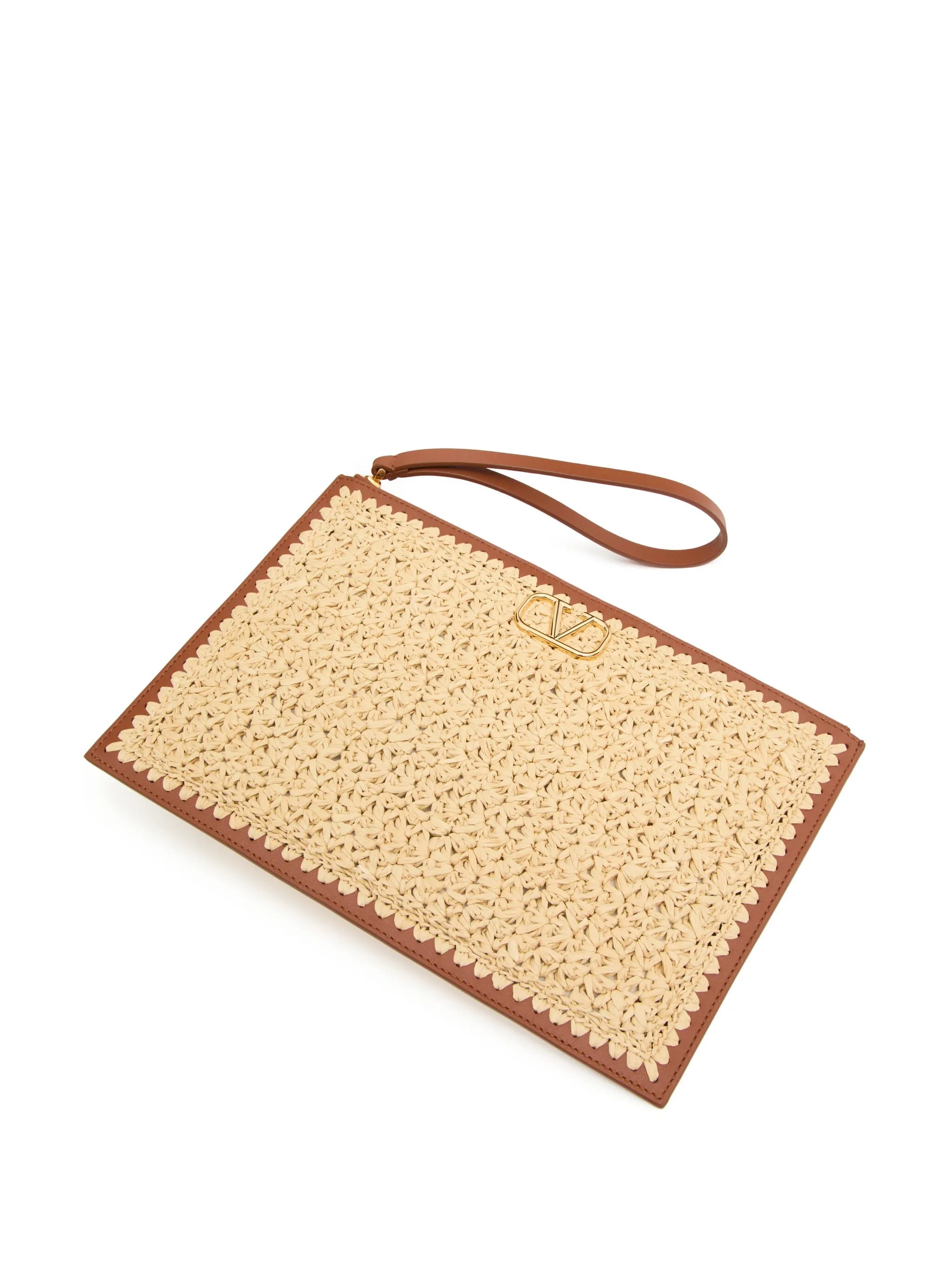 VLogo Signature raffia clutch bag