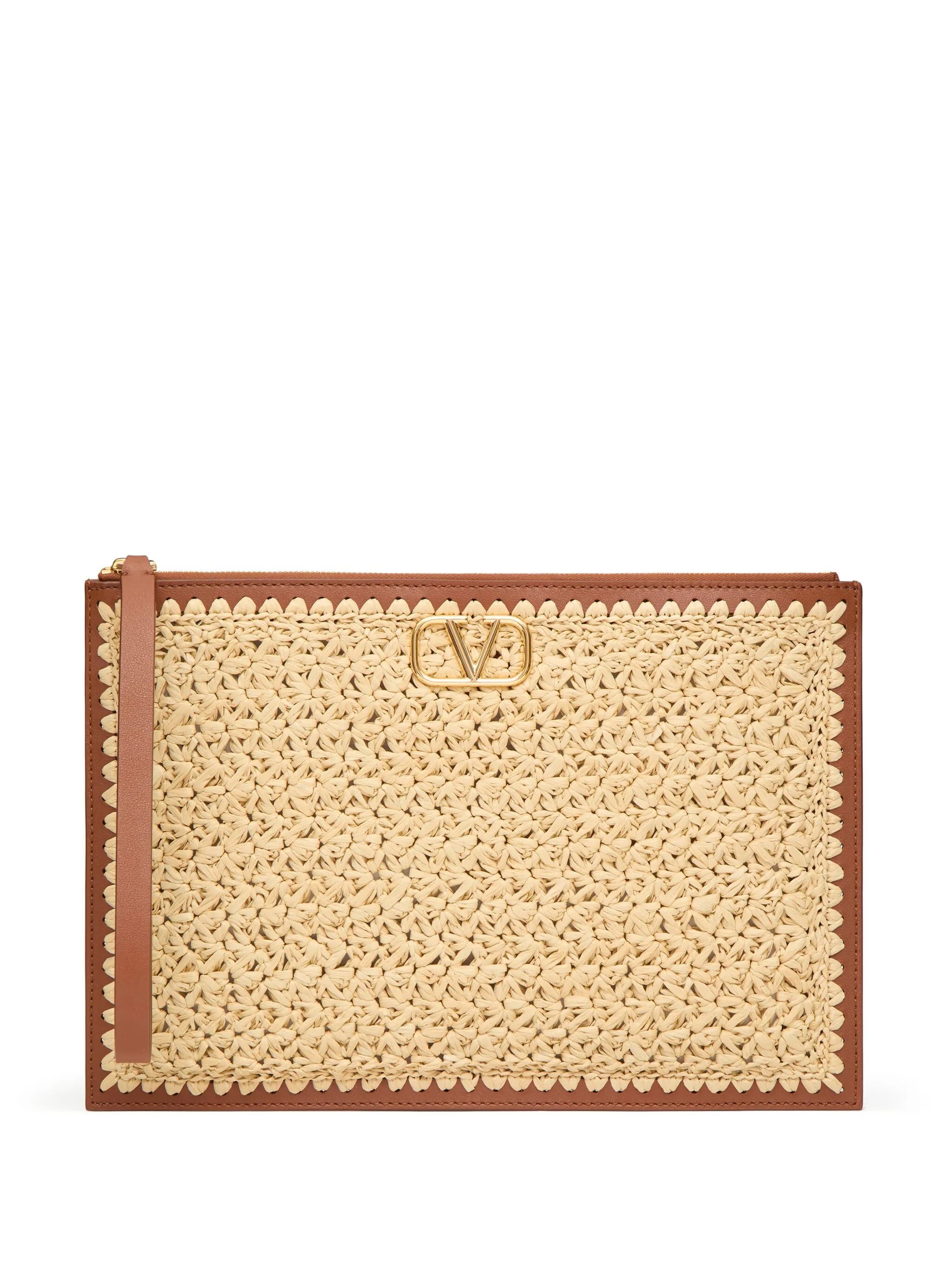 VLogo Signature raffia clutch bag