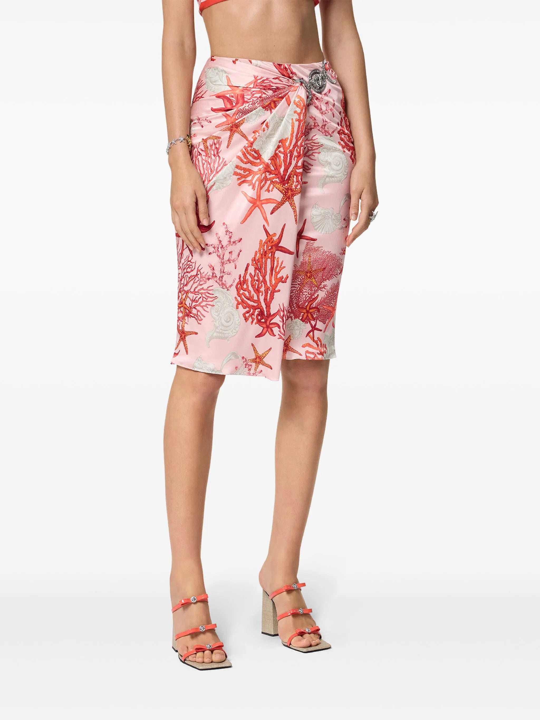 Barocco Sea gathered midi skirt