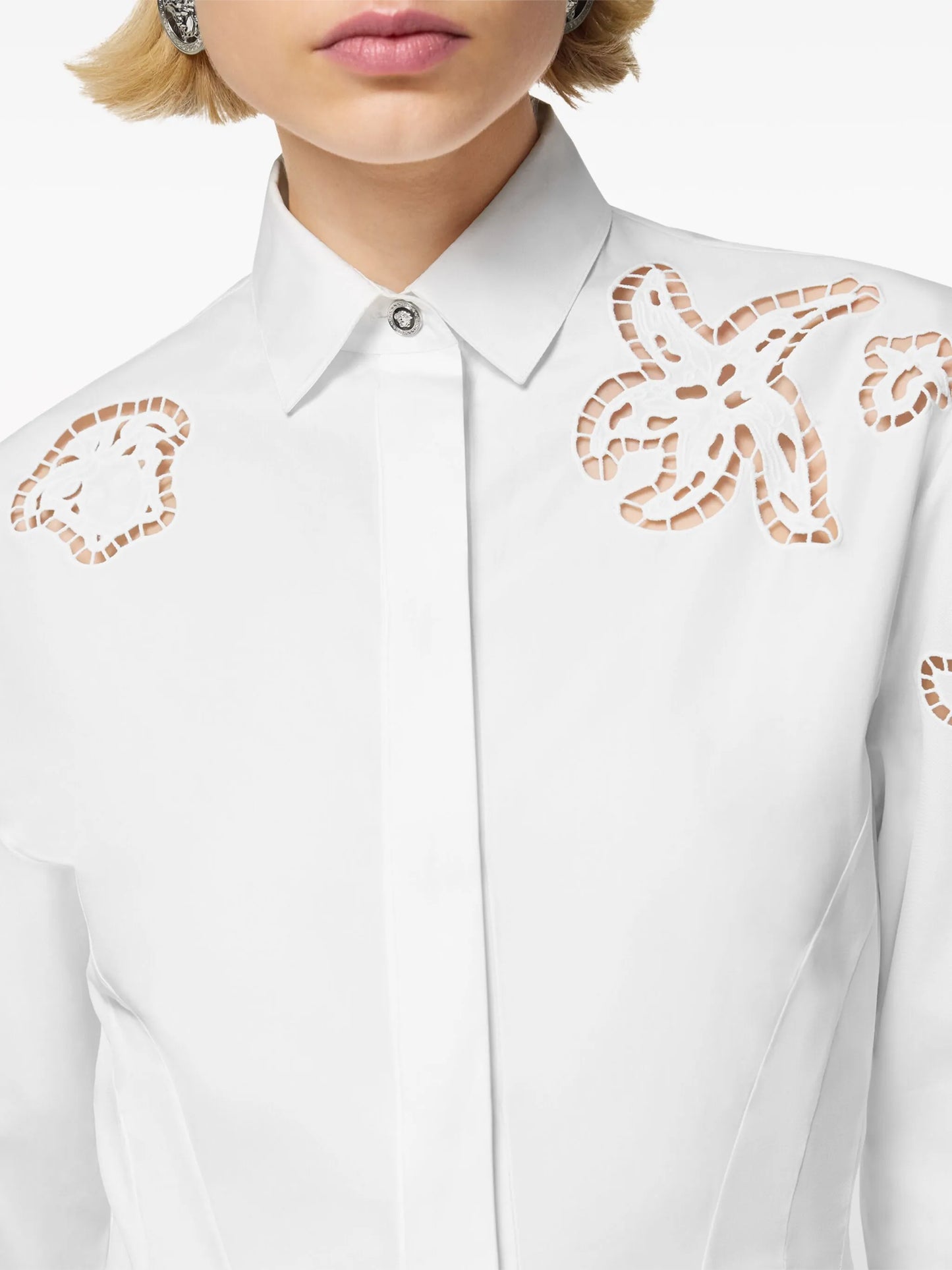 Sangallo-embroidered mini shirt dress