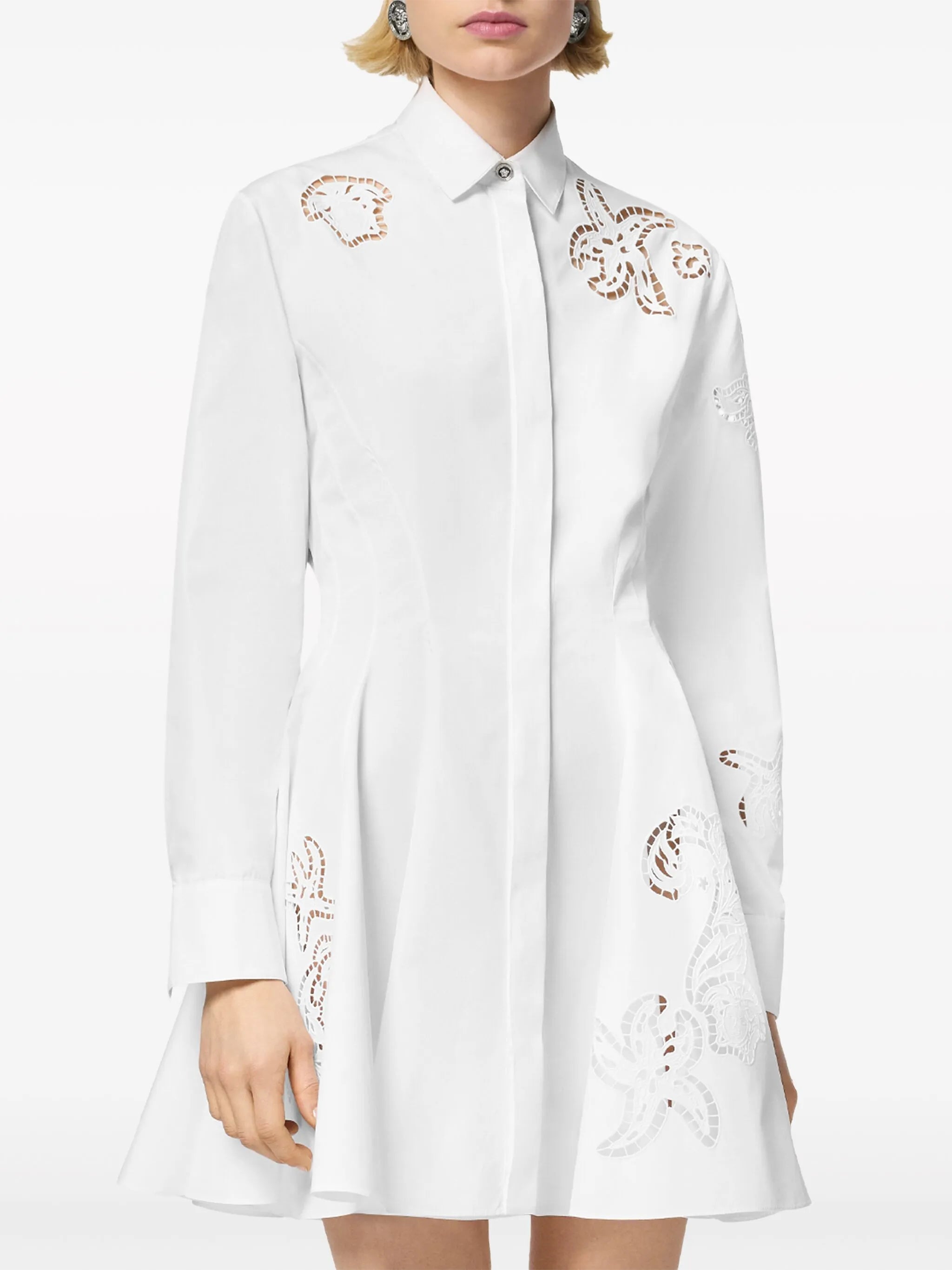 Sangallo-embroidered mini shirt dress