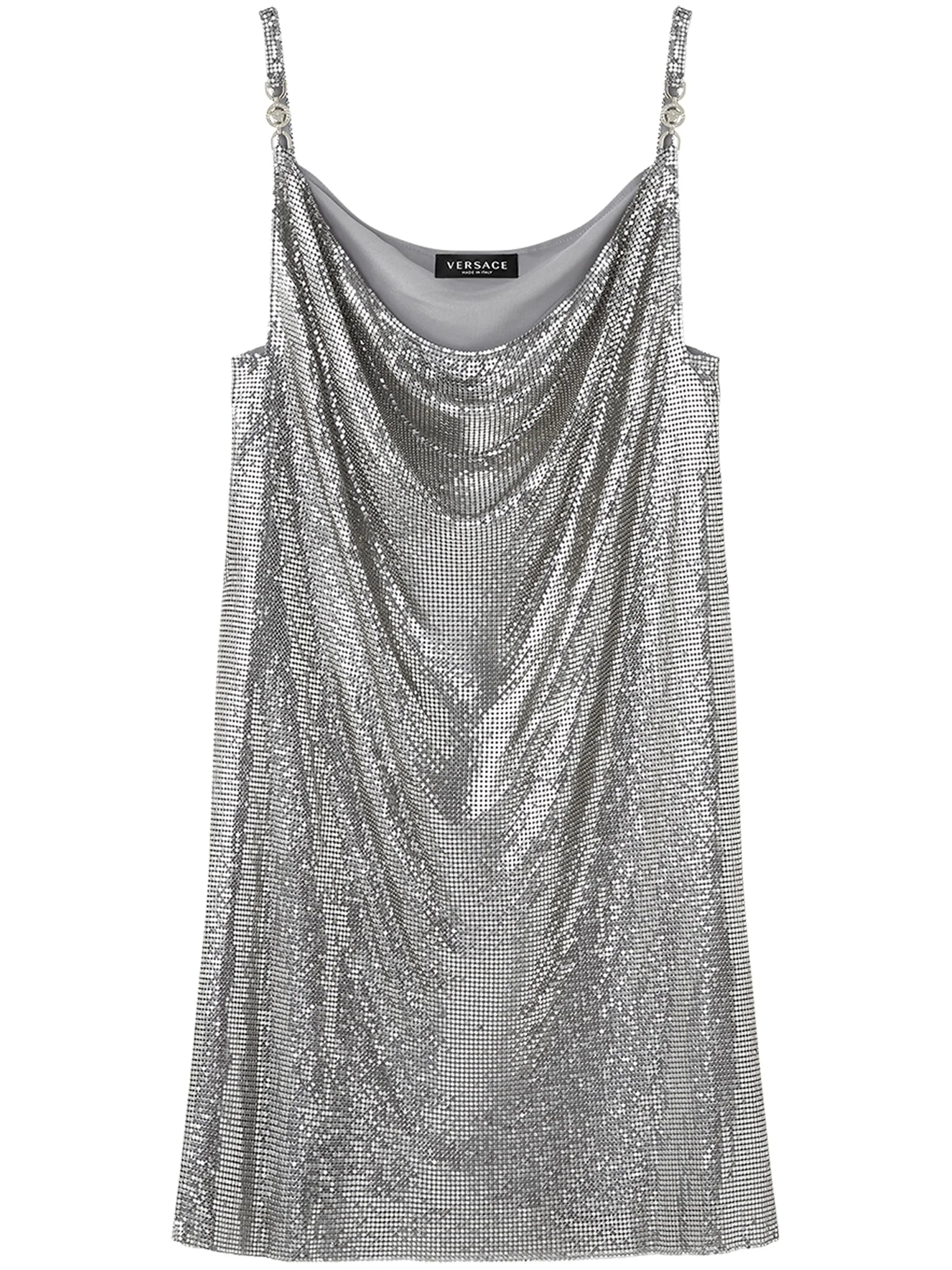 mini cowl-neck mesh dress