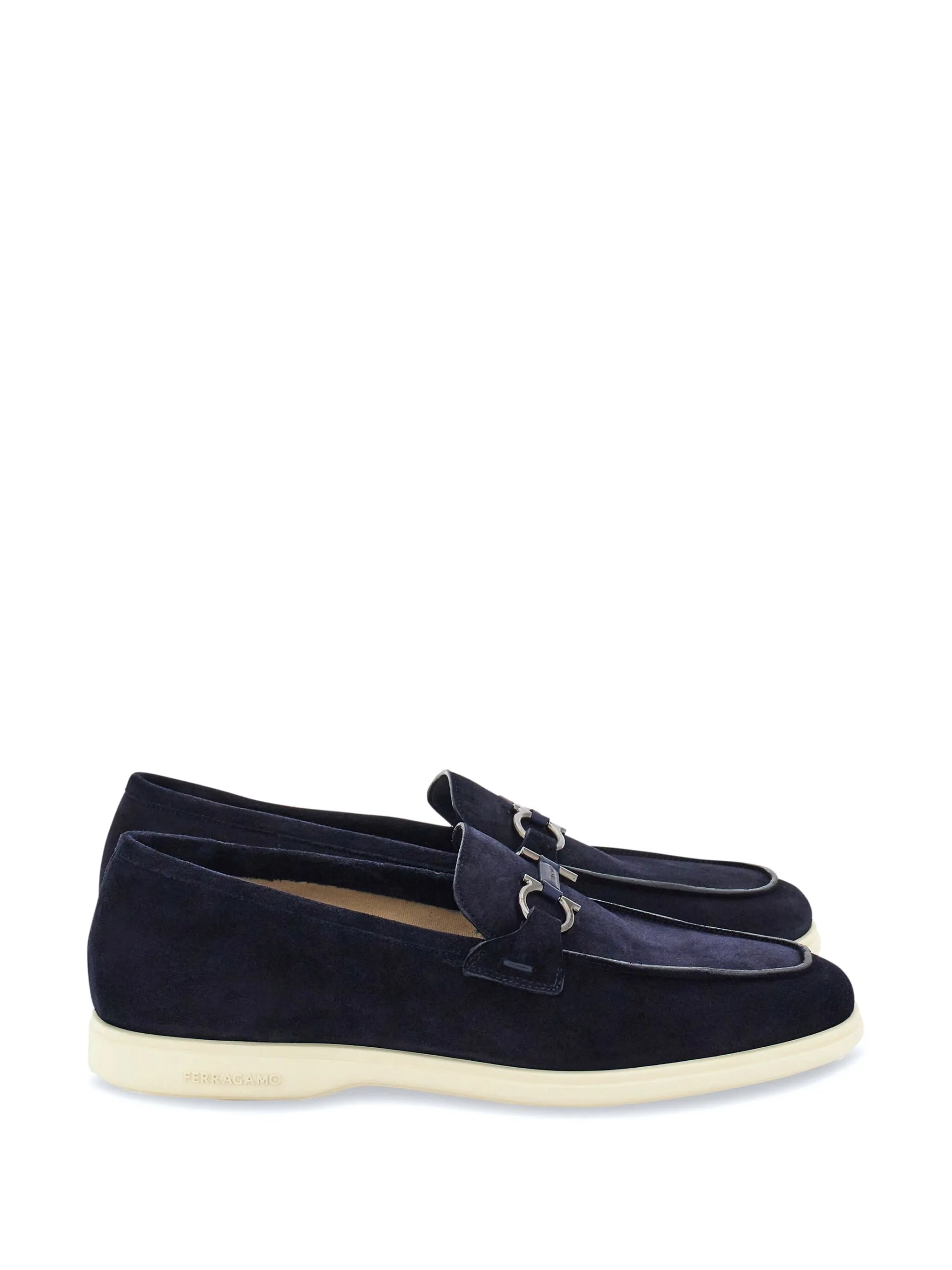 Gancini-ornament suede loafers
