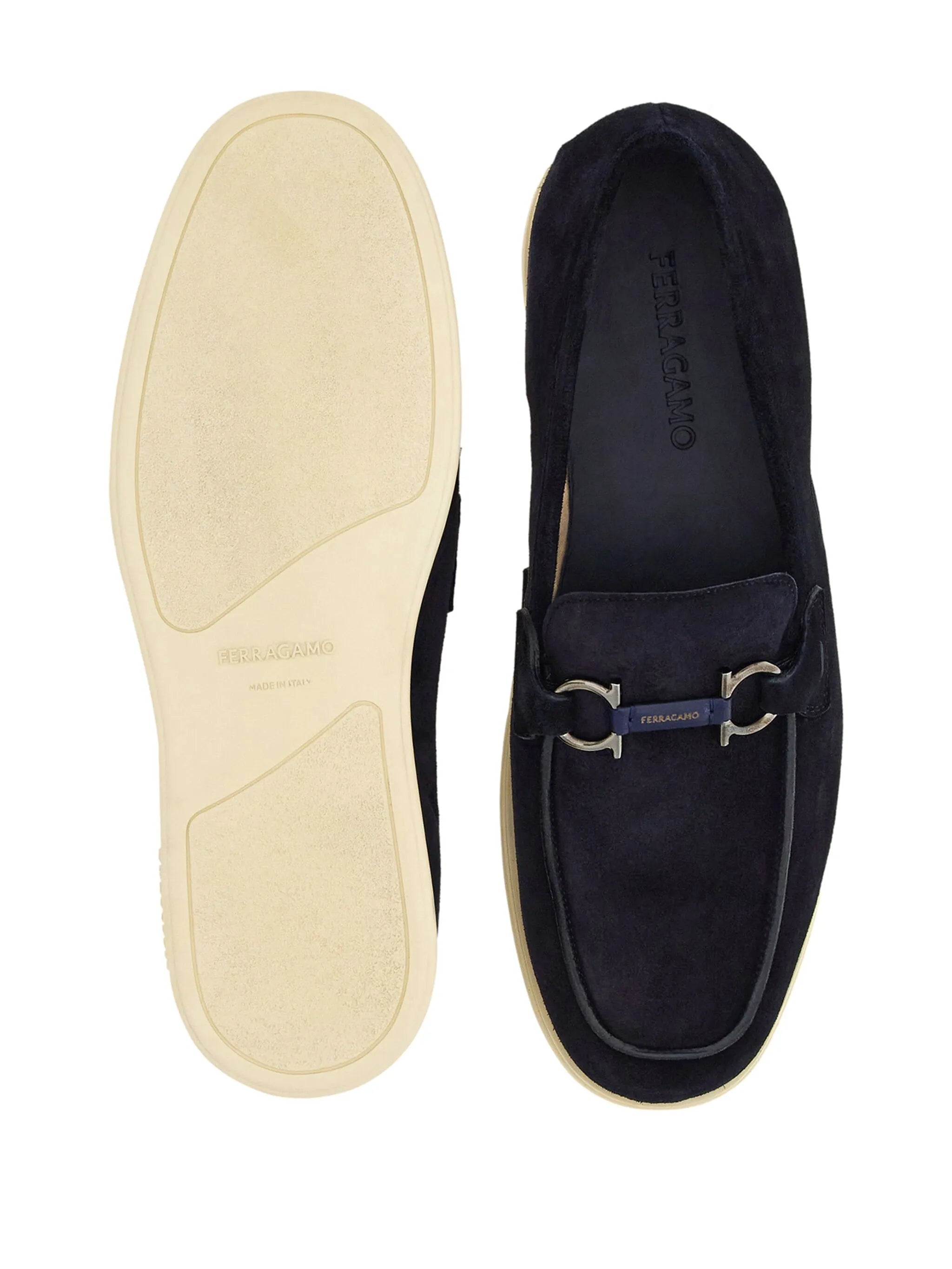 Gancini-ornament suede loafers