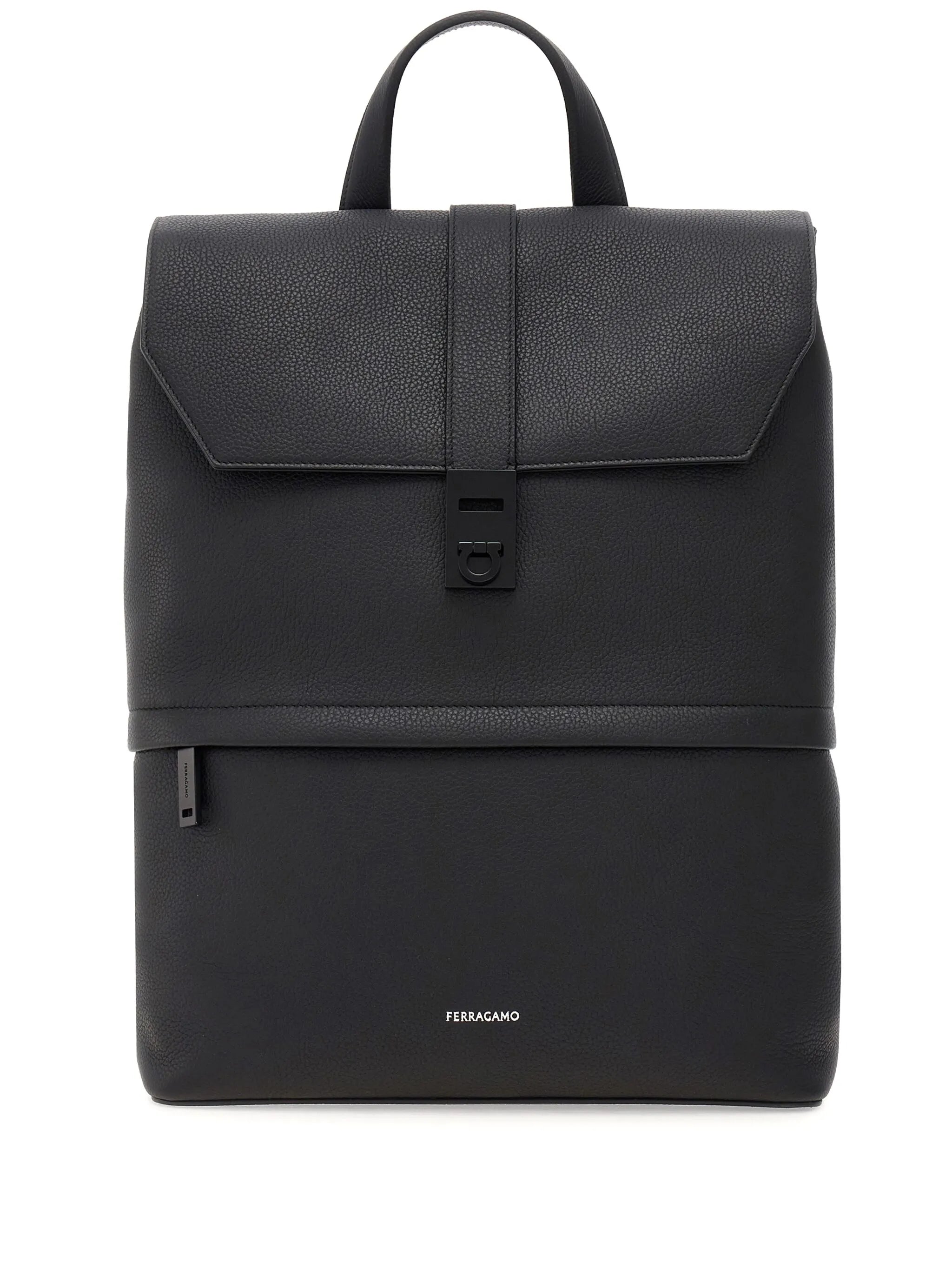 Hug-buckle leather backpack