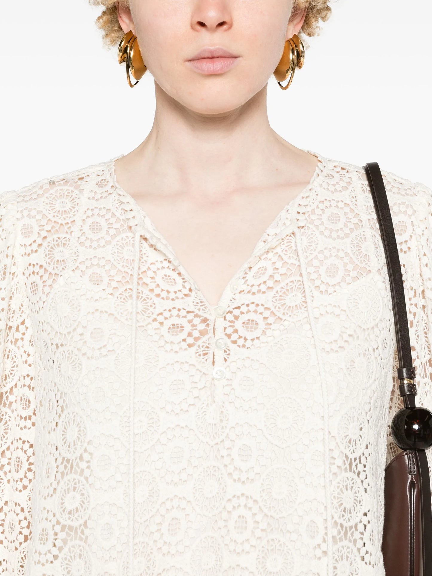 tassel-detail guipure-lace blouse