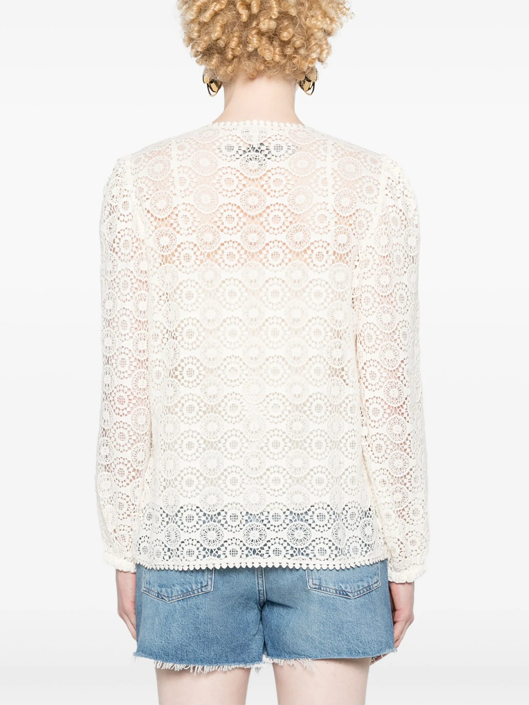 tassel-detail guipure-lace blouse