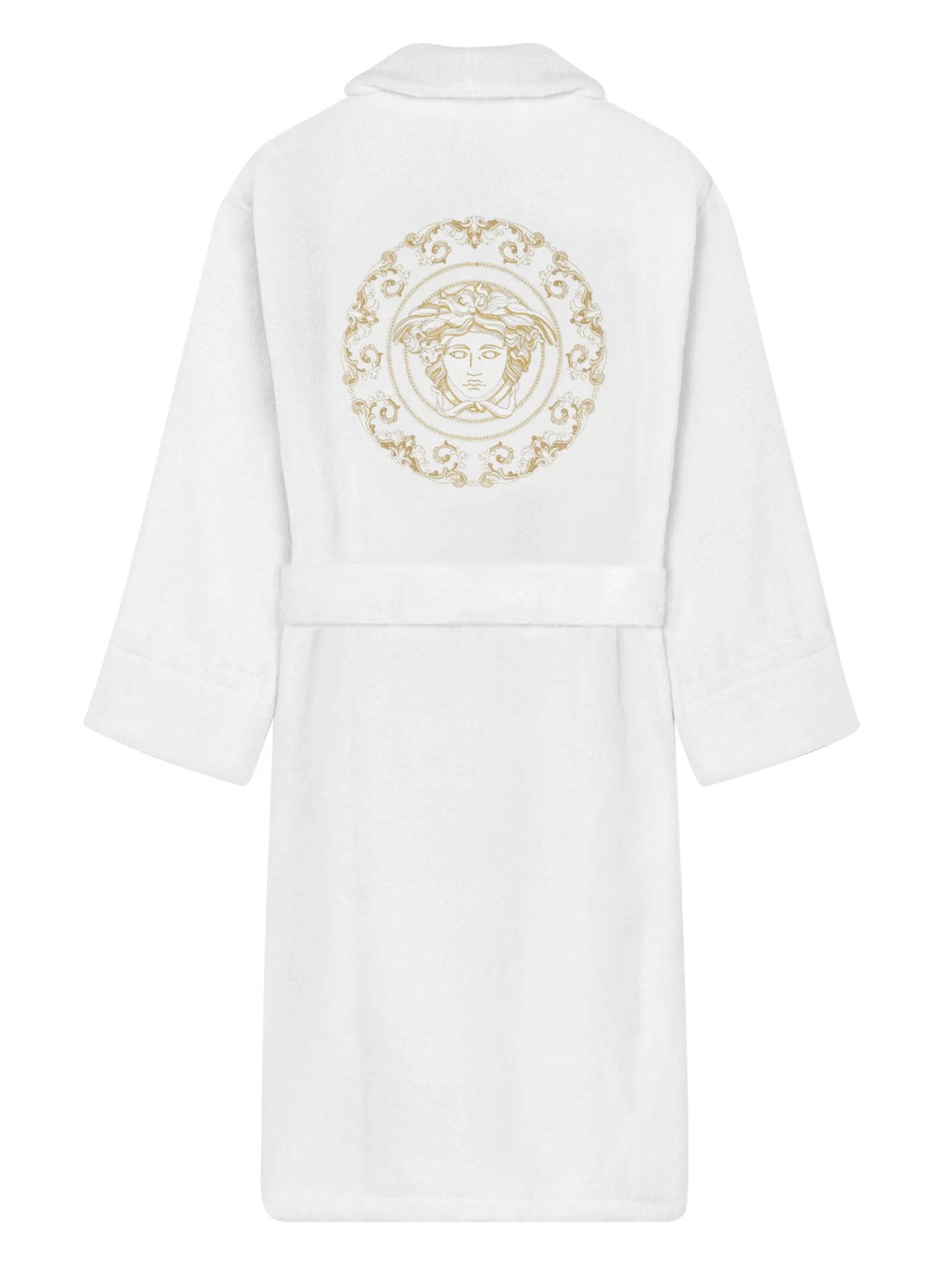 Medusa-embroidered belted bath robe
