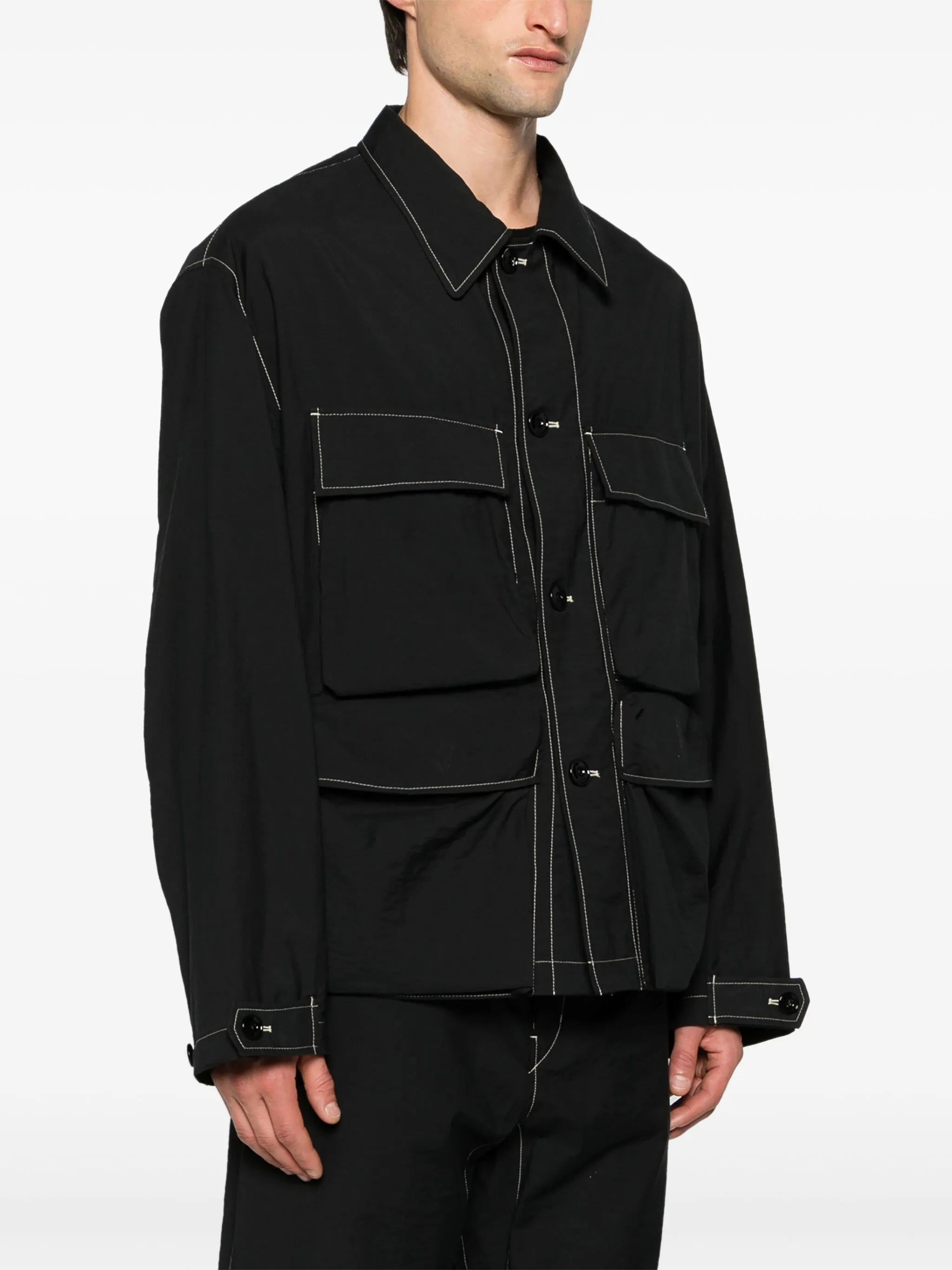 contrast-stitching cargo shirt jacket