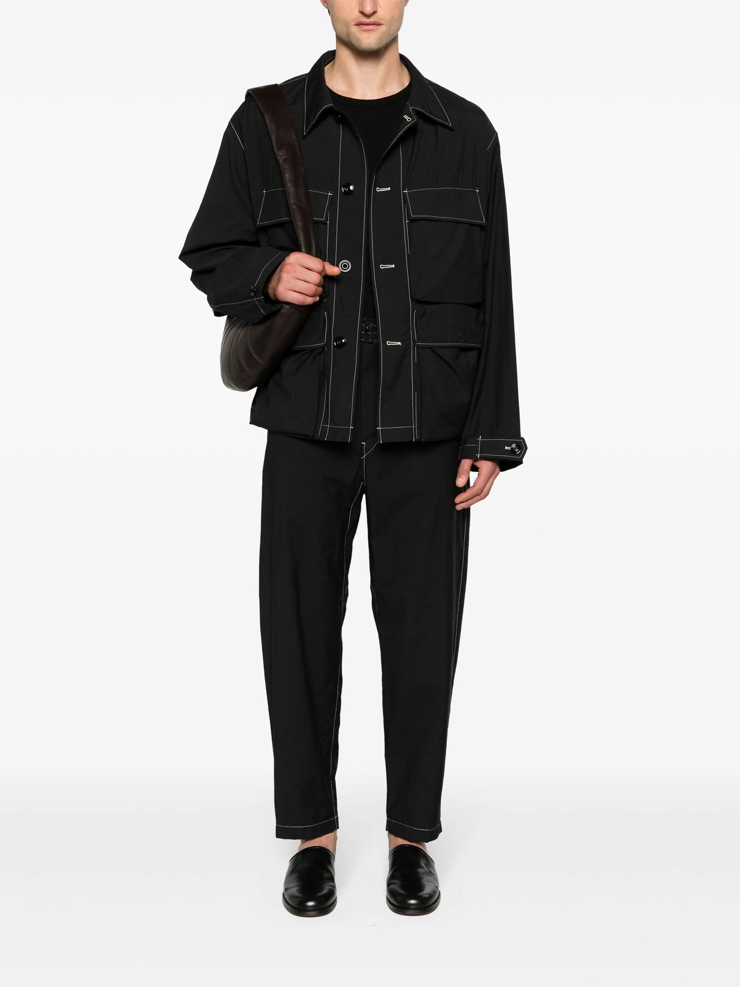 contrast-stitching cargo shirt jacket