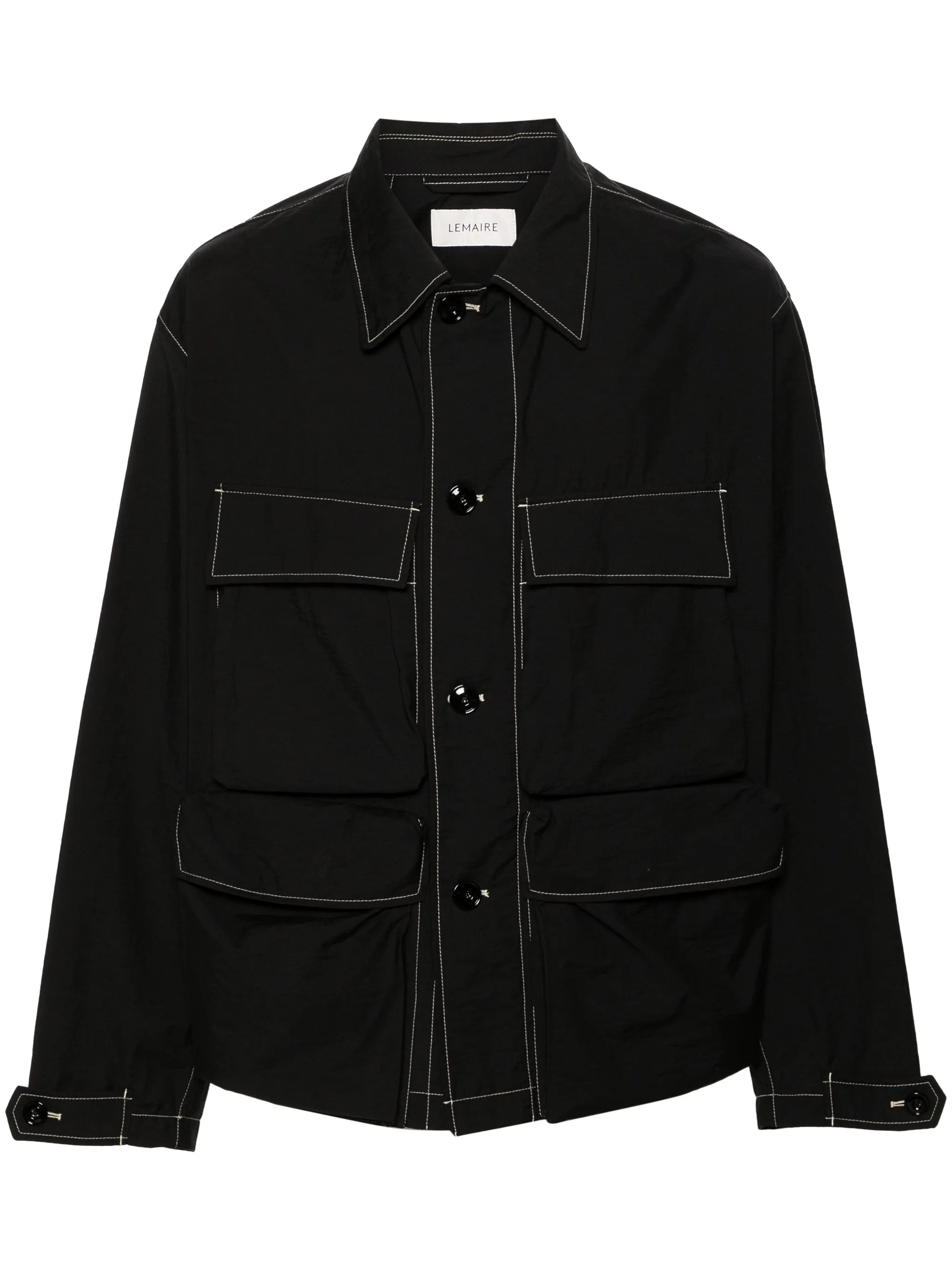 contrast-stitching cargo shirt jacket