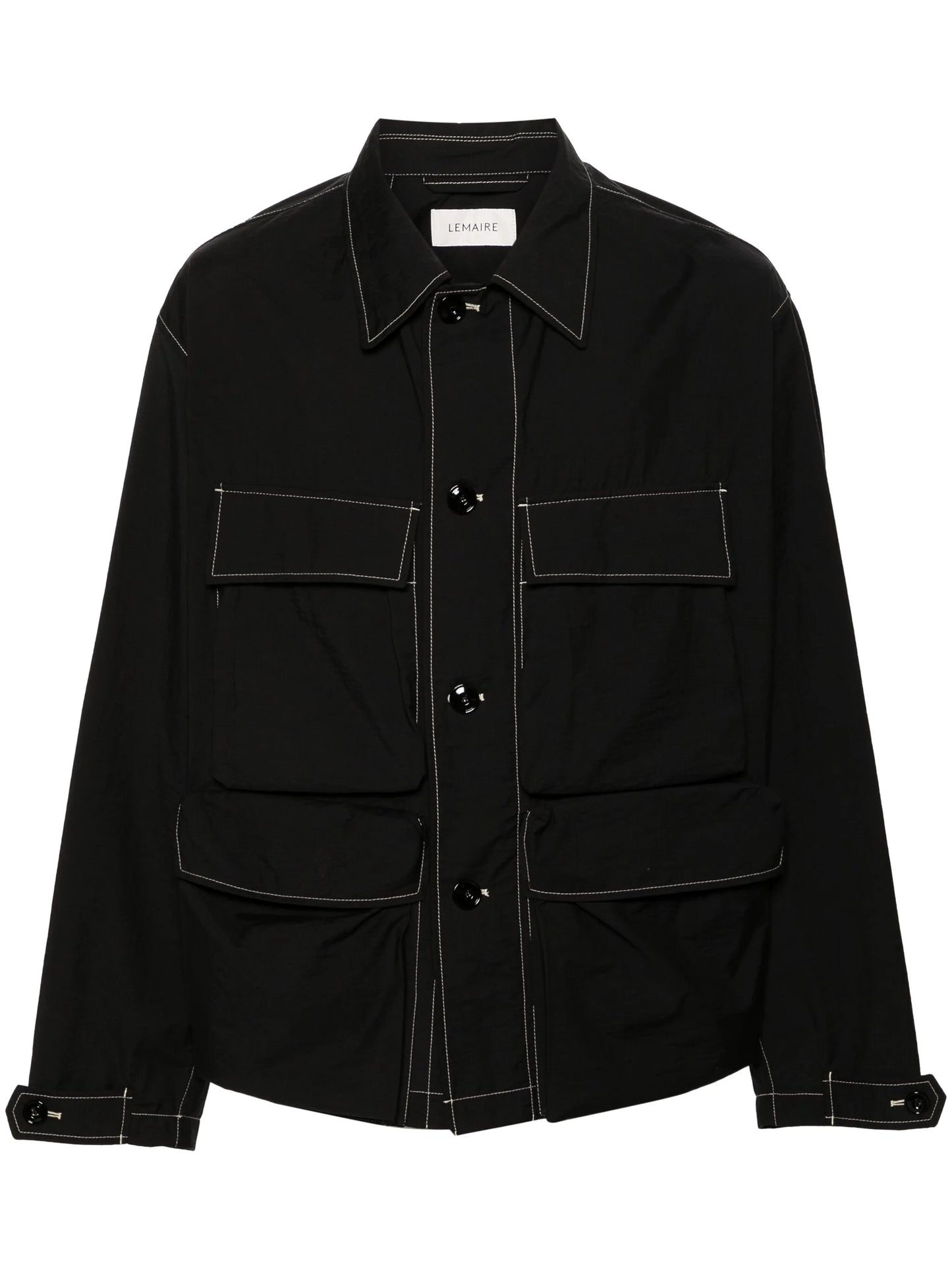 contrast-stitching cargo shirt jacket