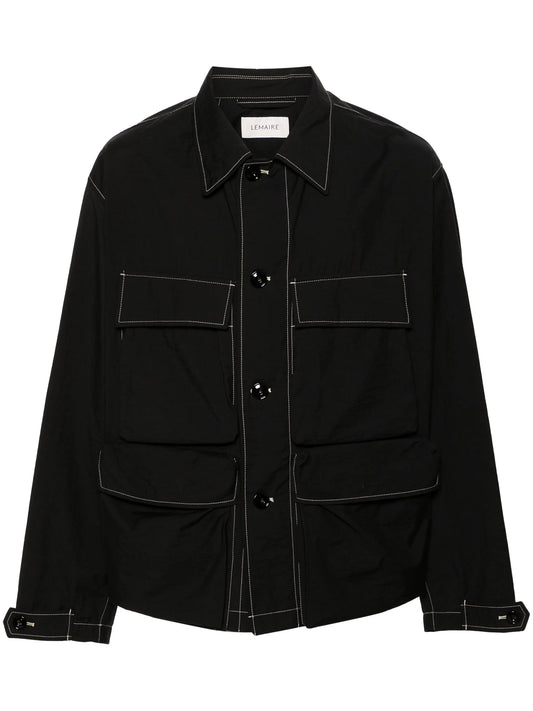 contrast-stitching cargo shirt jacket