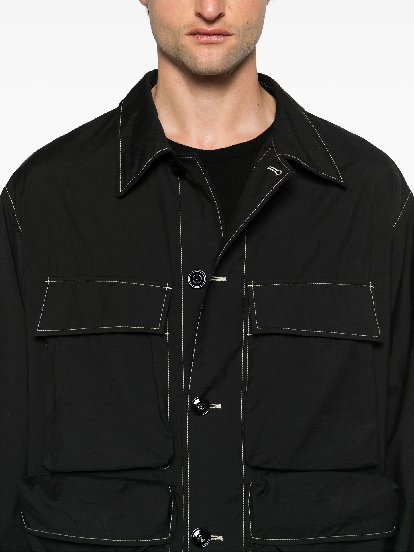 contrast-stitching cargo shirt jacket