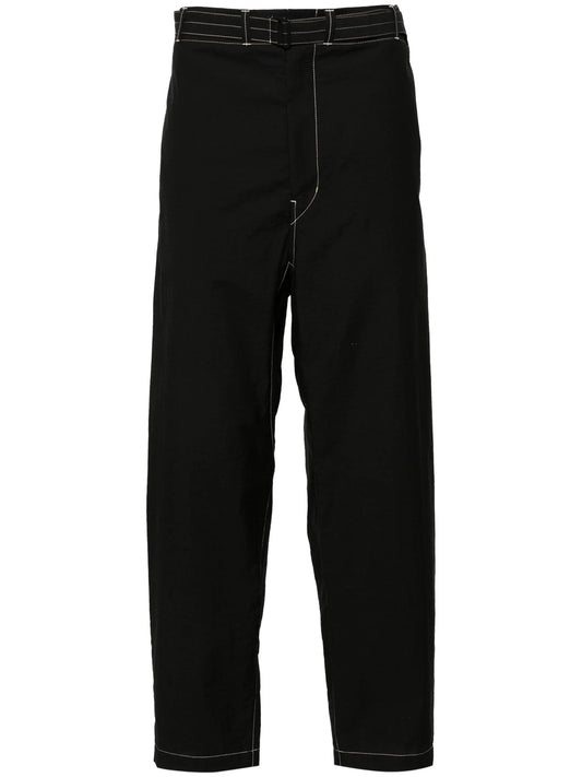 contrast-stitching belted trousers