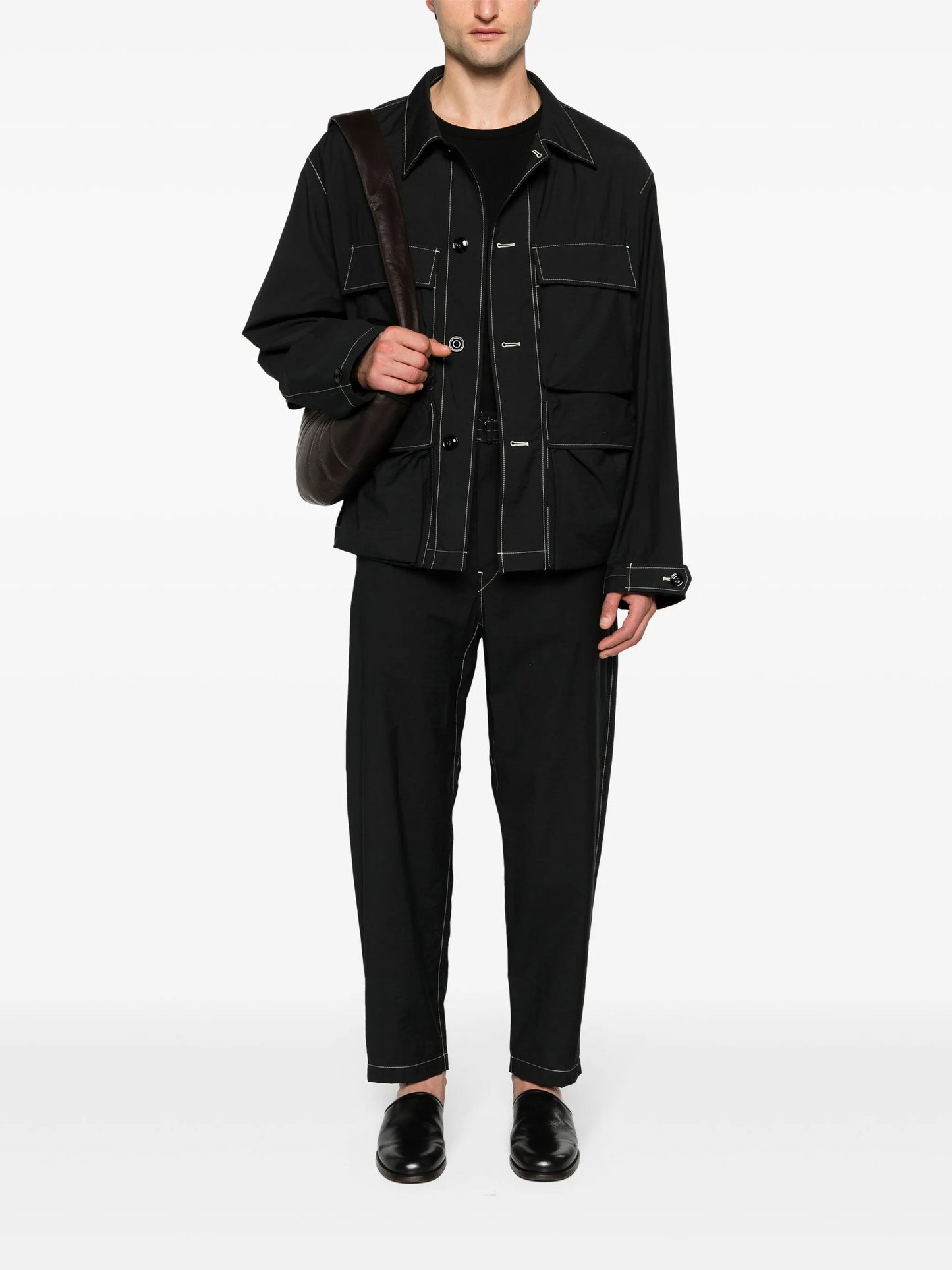 contrast-stitching belted trousers